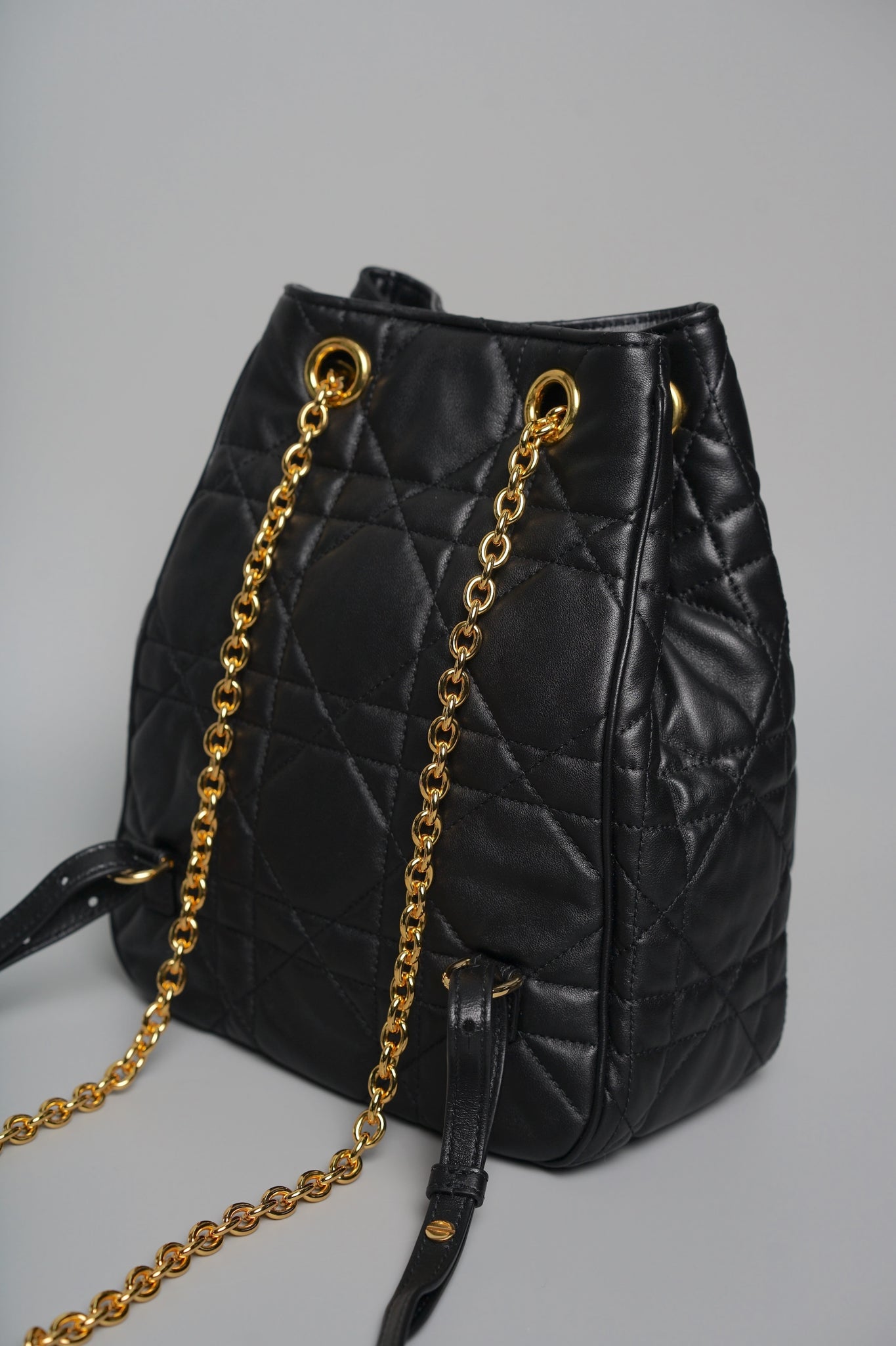Dior Medium Caro Multicarry Backpack with Chain in Black Macrocannage Lambskin (Brand New)