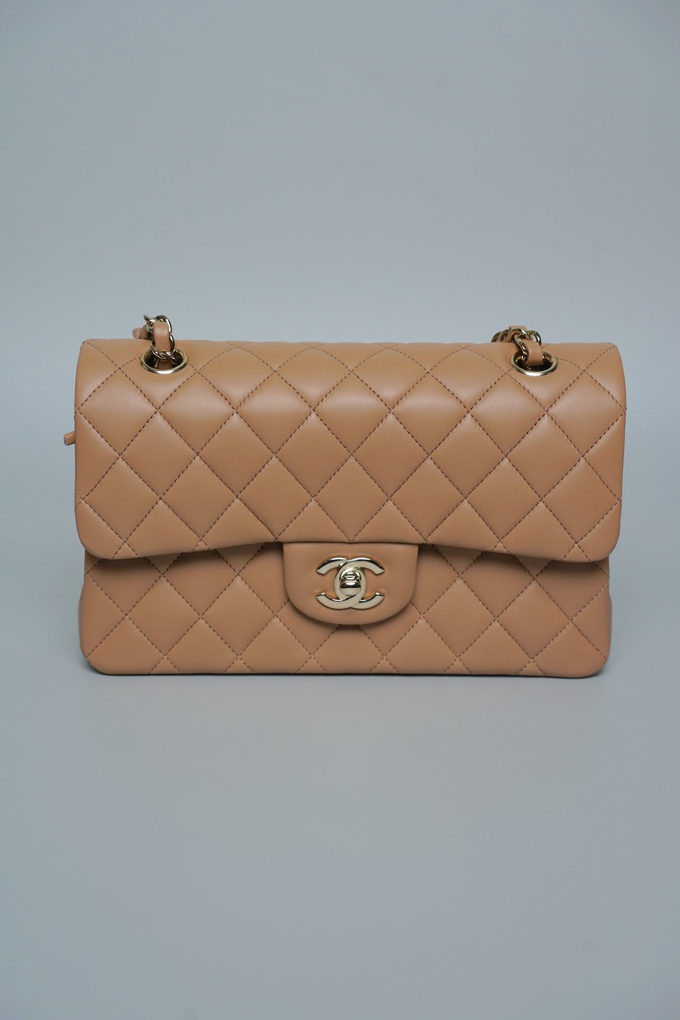 Chanel Small Classic Double Flap in Beige Lambskin Lghw (Brand New)