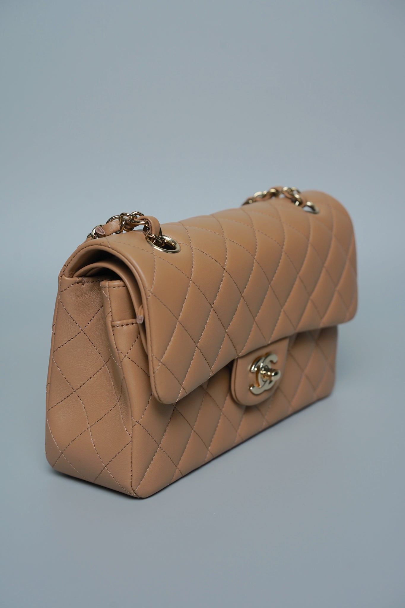 Chanel Small Classic Double Flap in Beige Lambskin Lghw (Brand New)