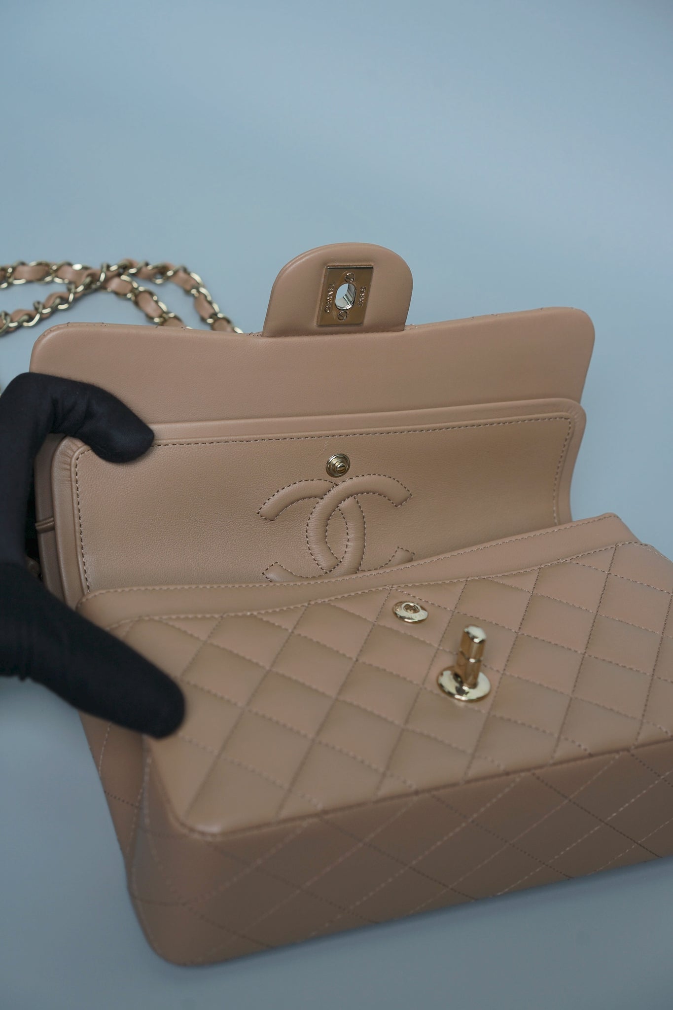 Chanel Small Classic Double Flap in Beige Lambskin Lghw (Brand New)