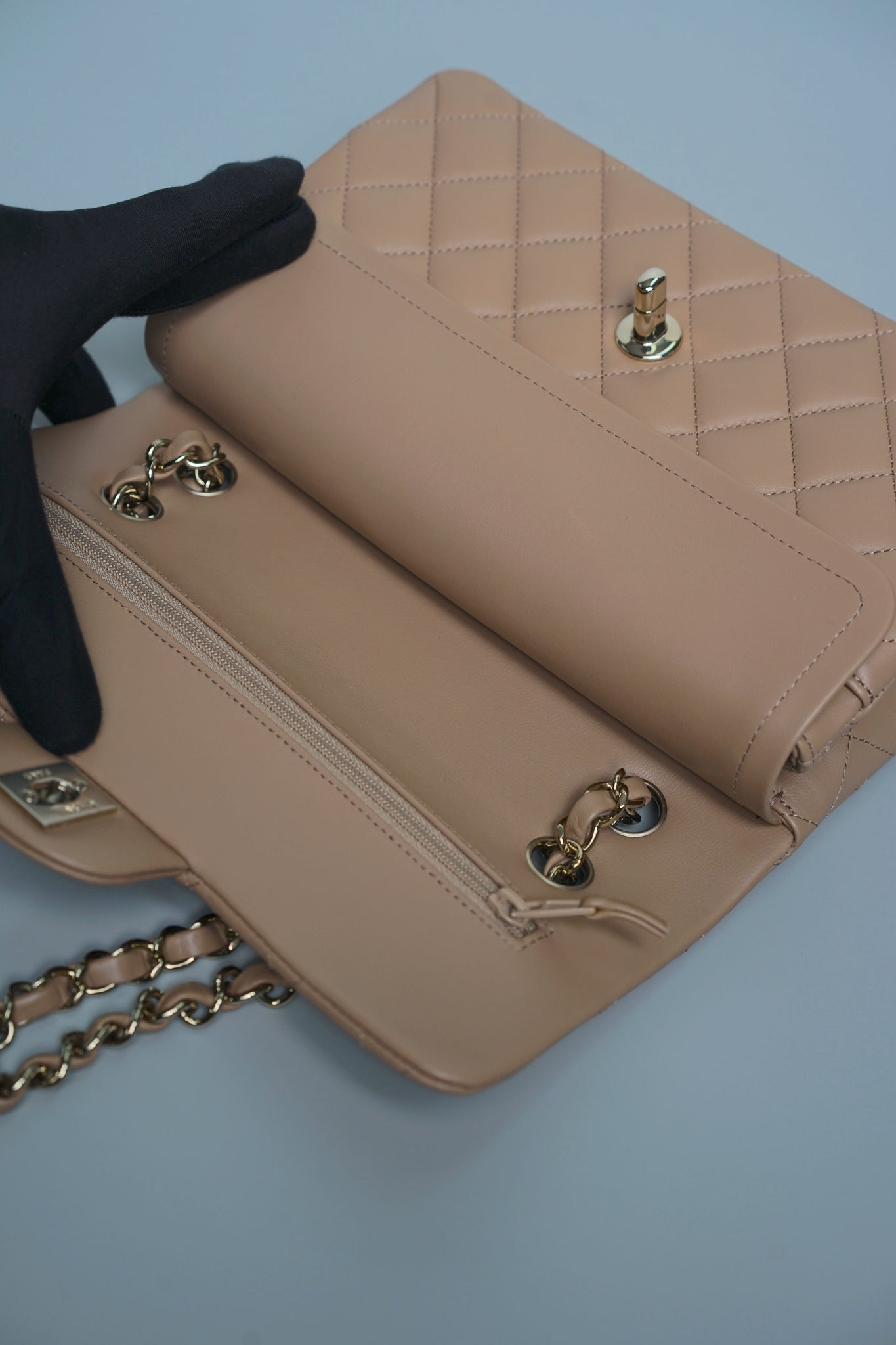 Chanel Small Classic Double Flap in Beige Lambskin Lghw (Brand New)