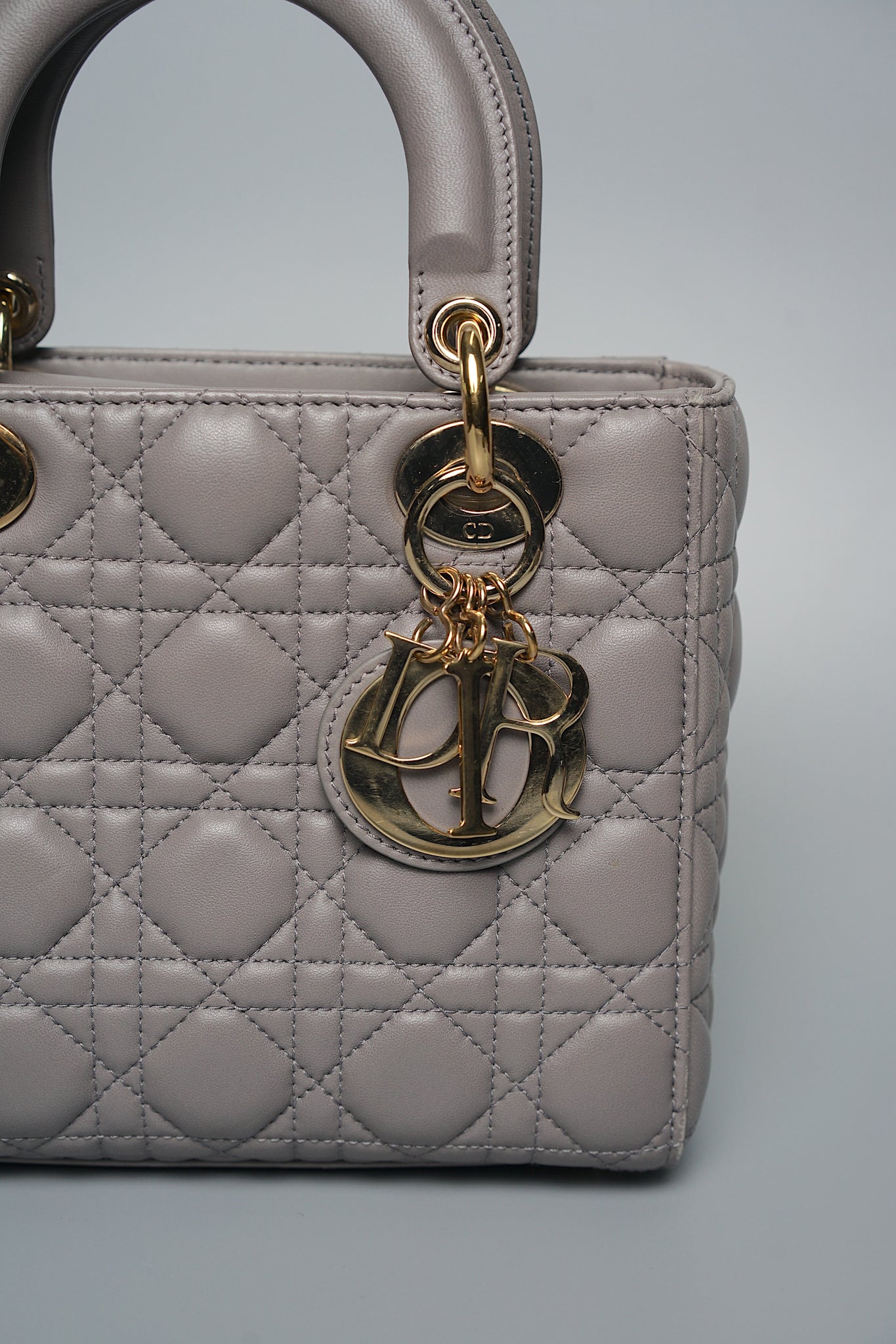 Small Lady Dior My ABCDior in Stone Gray Cannage Lambskin Lghw