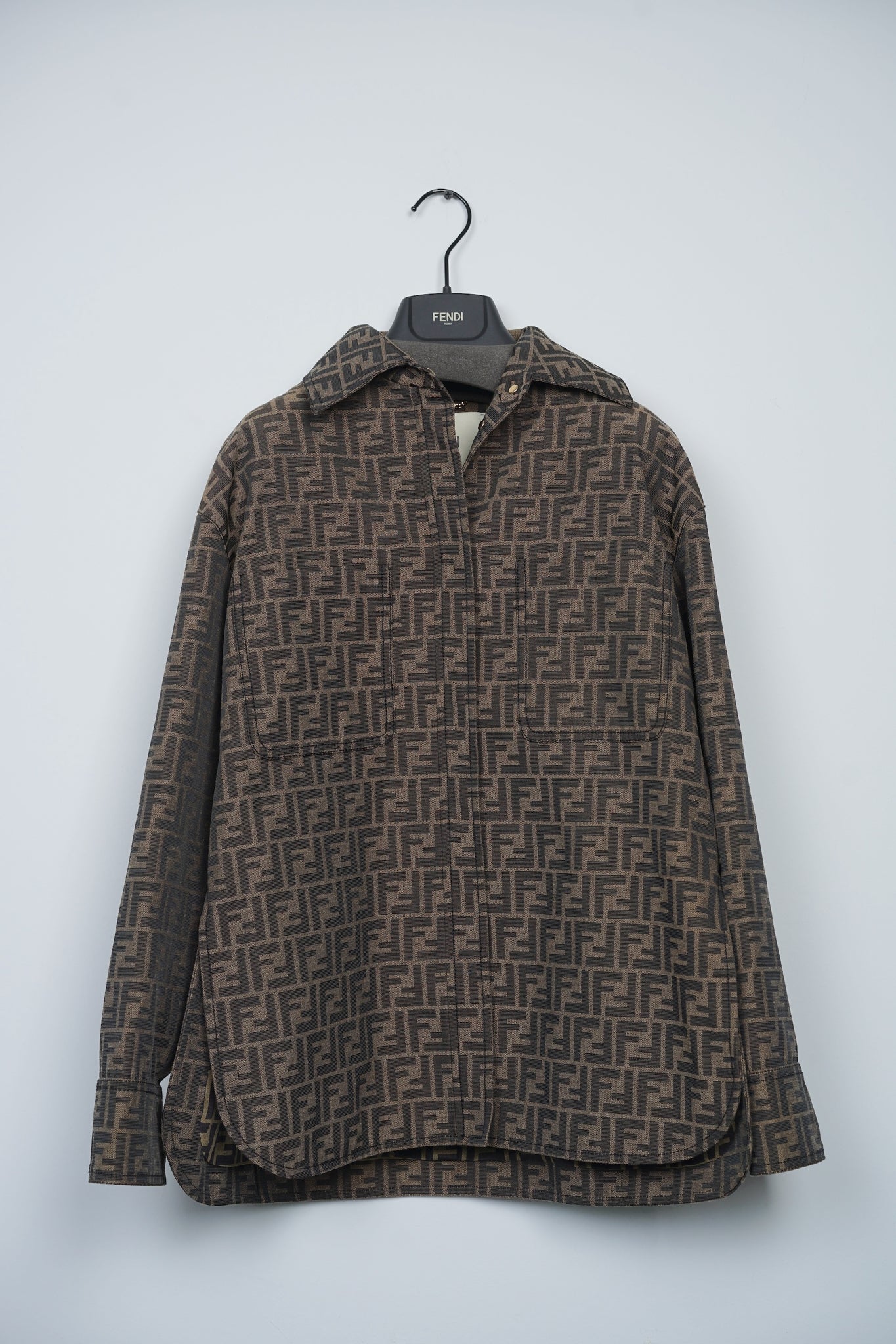 Fendi Go-To FF-Jacquard Belted Canvas Jacket in Brown Black Size 34 (Brand New)