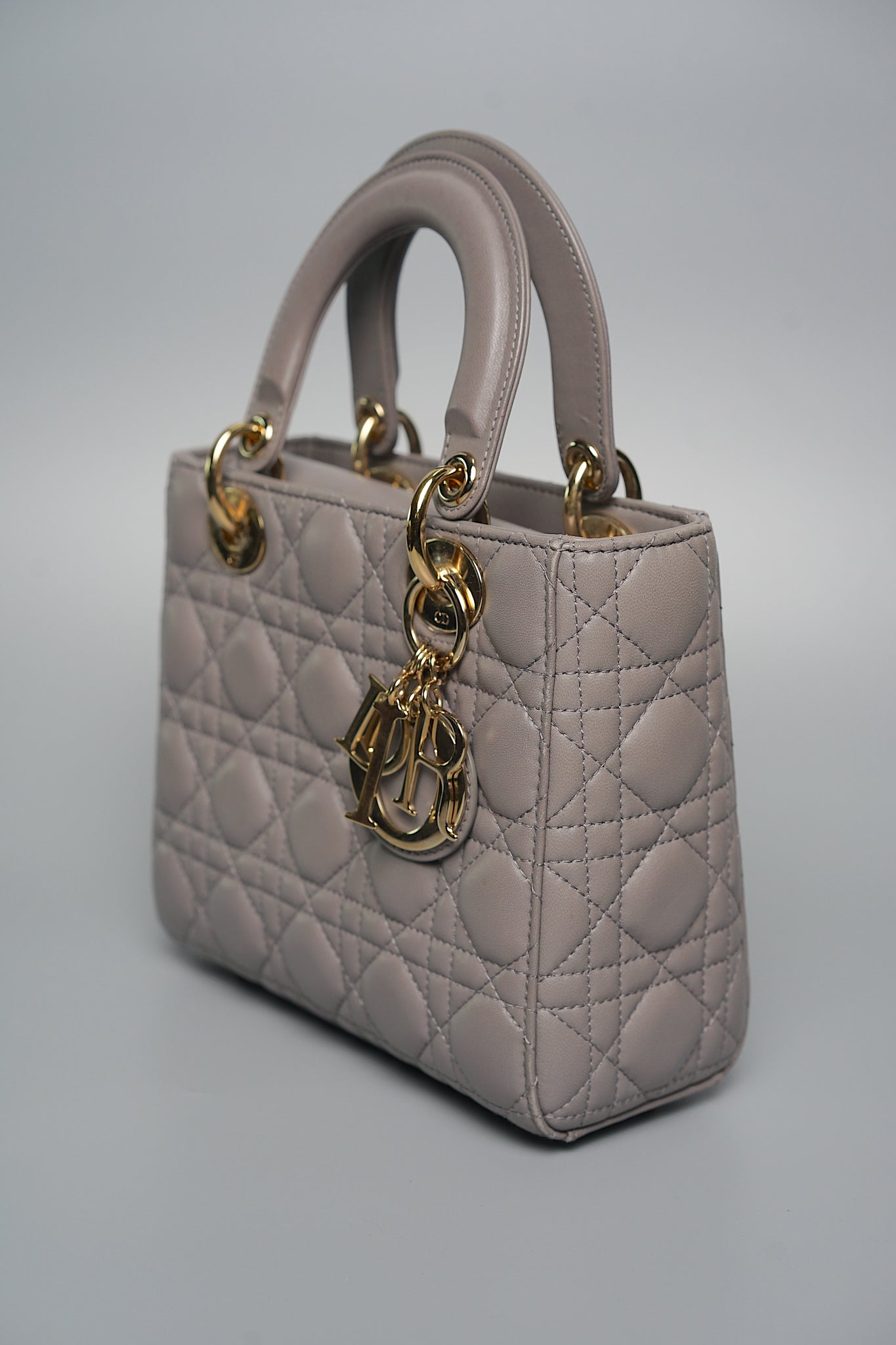 Small Lady Dior My ABCDior in Stone Gray Cannage Lambskin Lghw