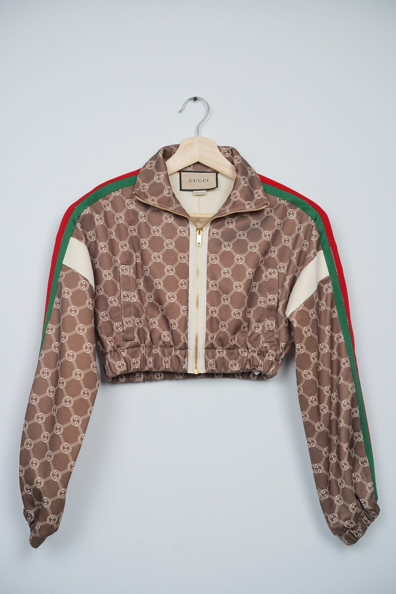 Gucci Interlocking G Zipper Jacket in Olive Green/Ivory Size XXS