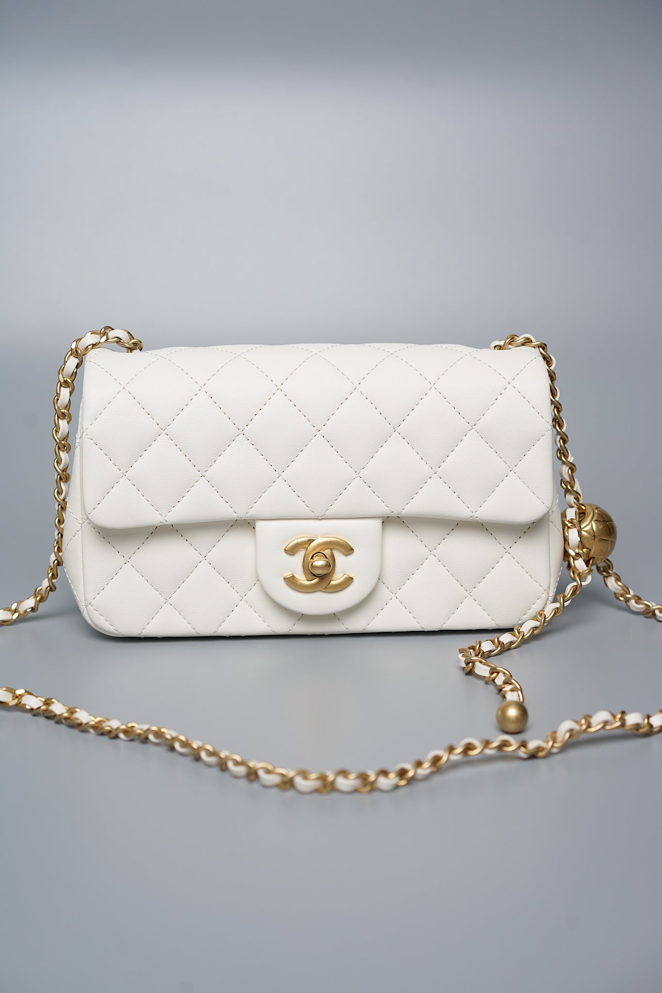 Chanel Mini Rectangular Flap in White Pearl Crush Bghw (Brand New)