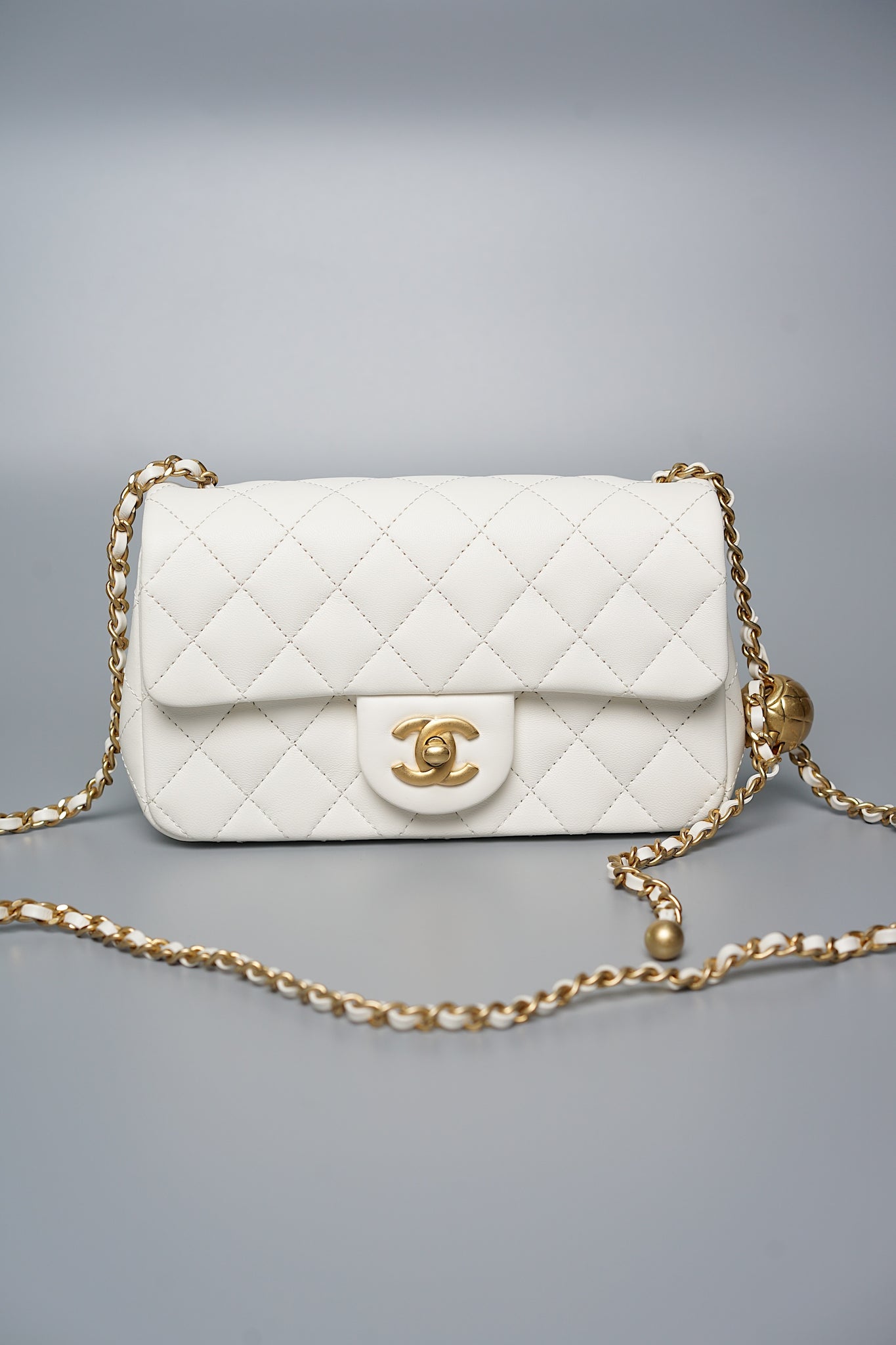 Chanel Mini Rectangular Flap in White Pearl Crush Bghw (Brand New)