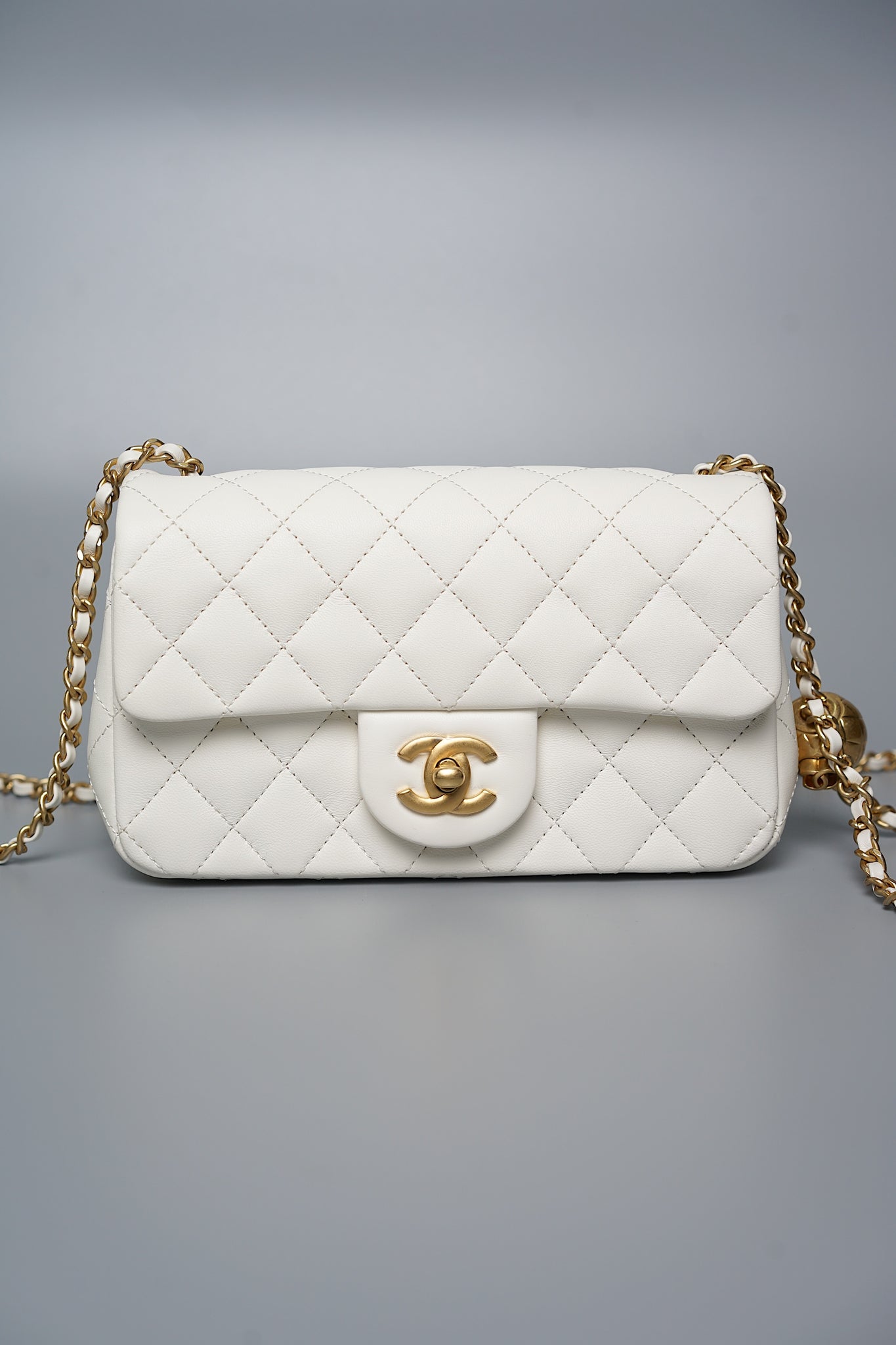 Chanel Mini Rectangular Flap in White Pearl Crush Bghw (Brand New)