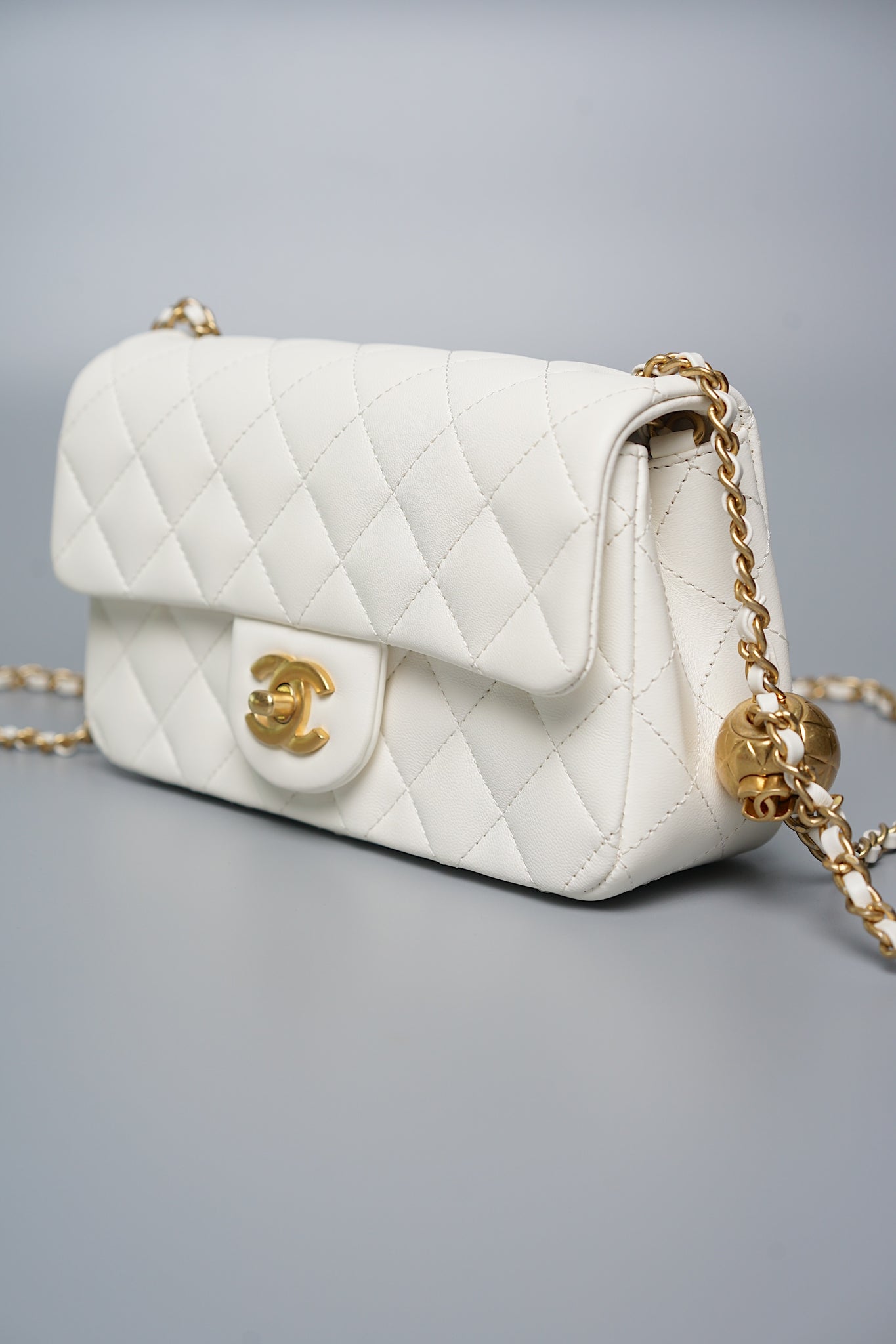 Chanel Mini Rectangular Flap in White Pearl Crush Bghw (Brand New)