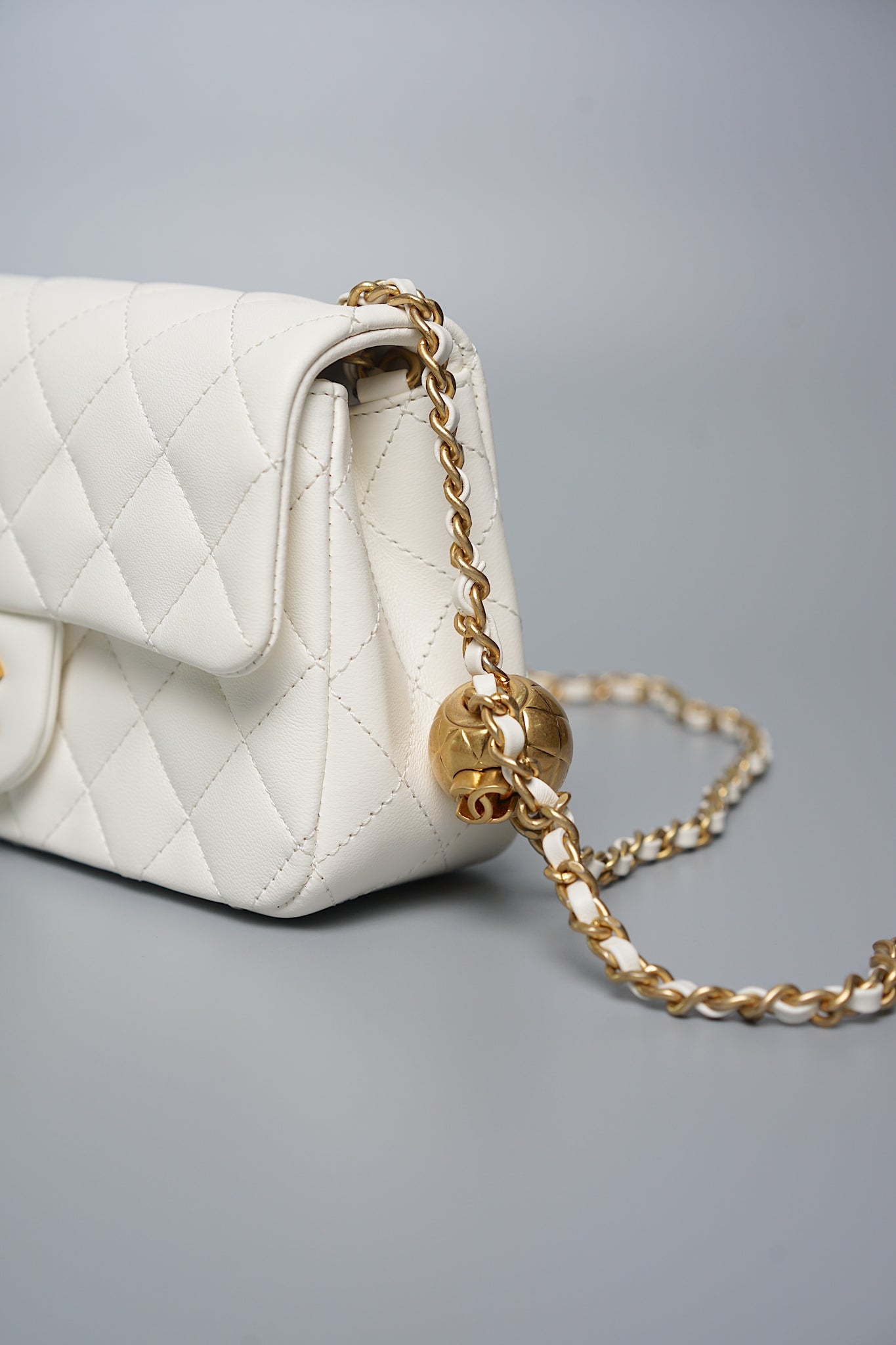 Chanel Mini Rectangular Flap in White Pearl Crush Bghw (Brand New)