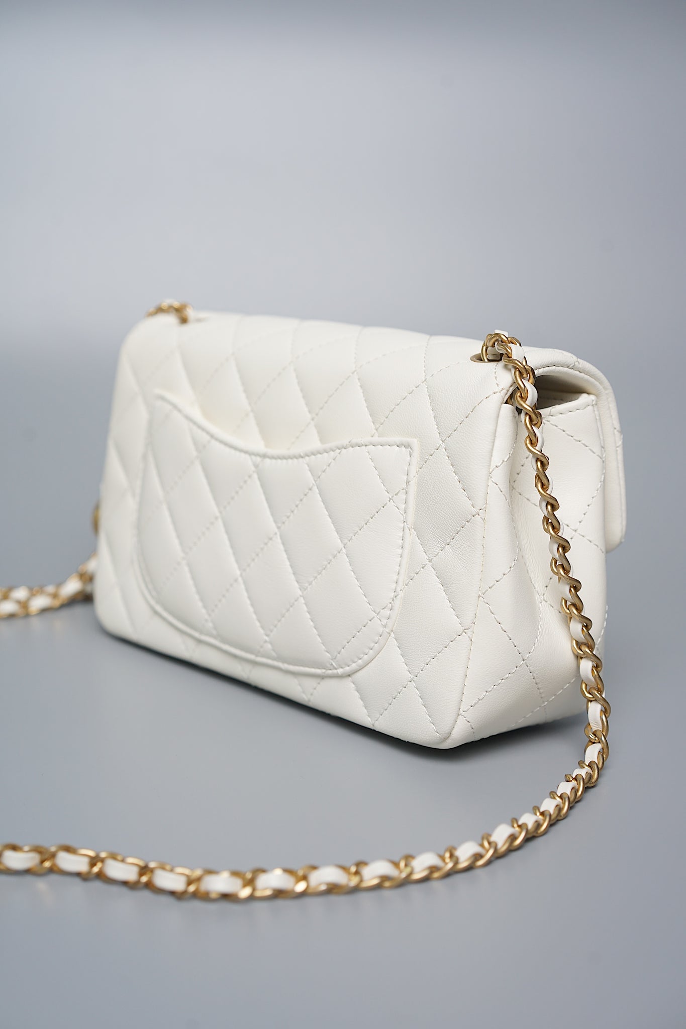 Chanel Mini Rectangular Flap in White Pearl Crush Bghw (Brand New)