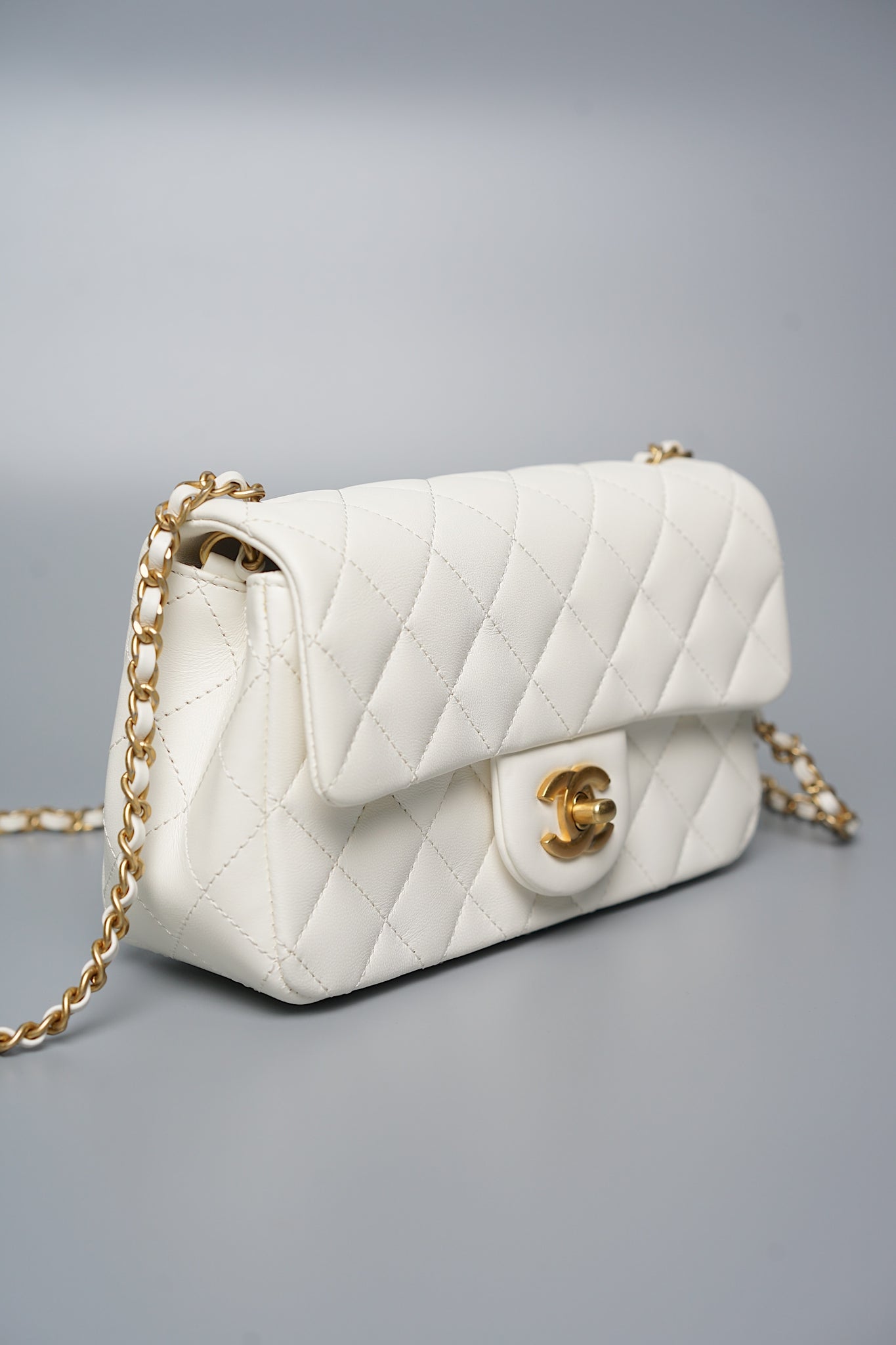 Chanel Mini Rectangular Flap in White Pearl Crush Bghw (Brand New)