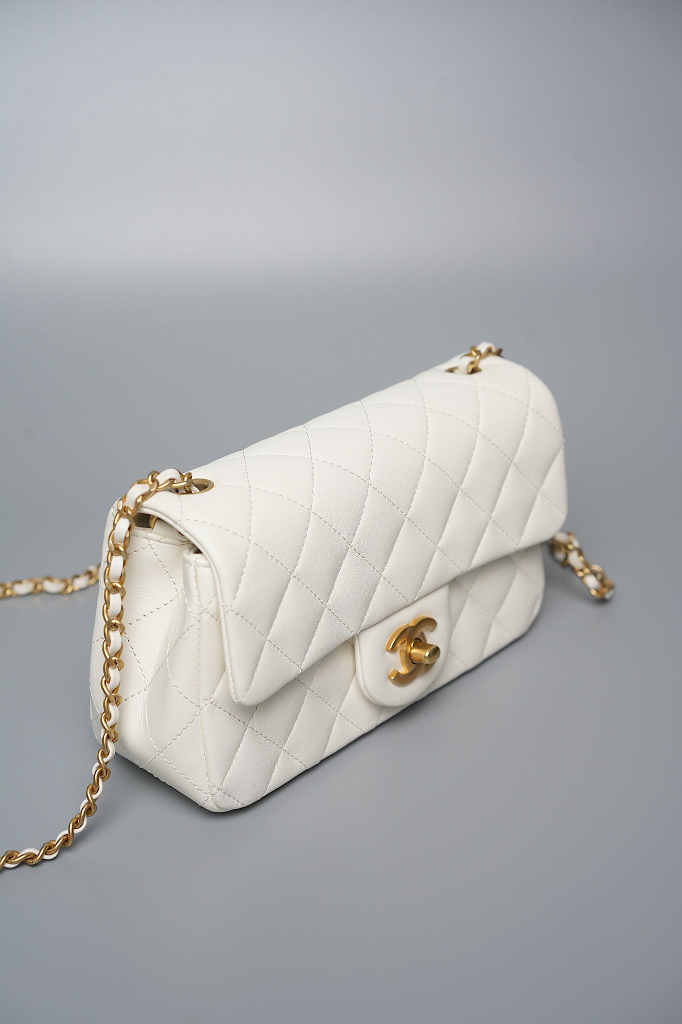 Chanel Mini Rectangular Flap in White Pearl Crush Bghw (Brand New)