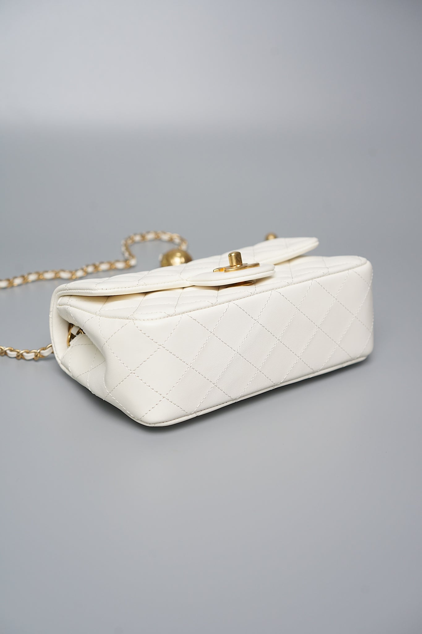Chanel Mini Rectangular Flap in White Pearl Crush Bghw (Brand New)