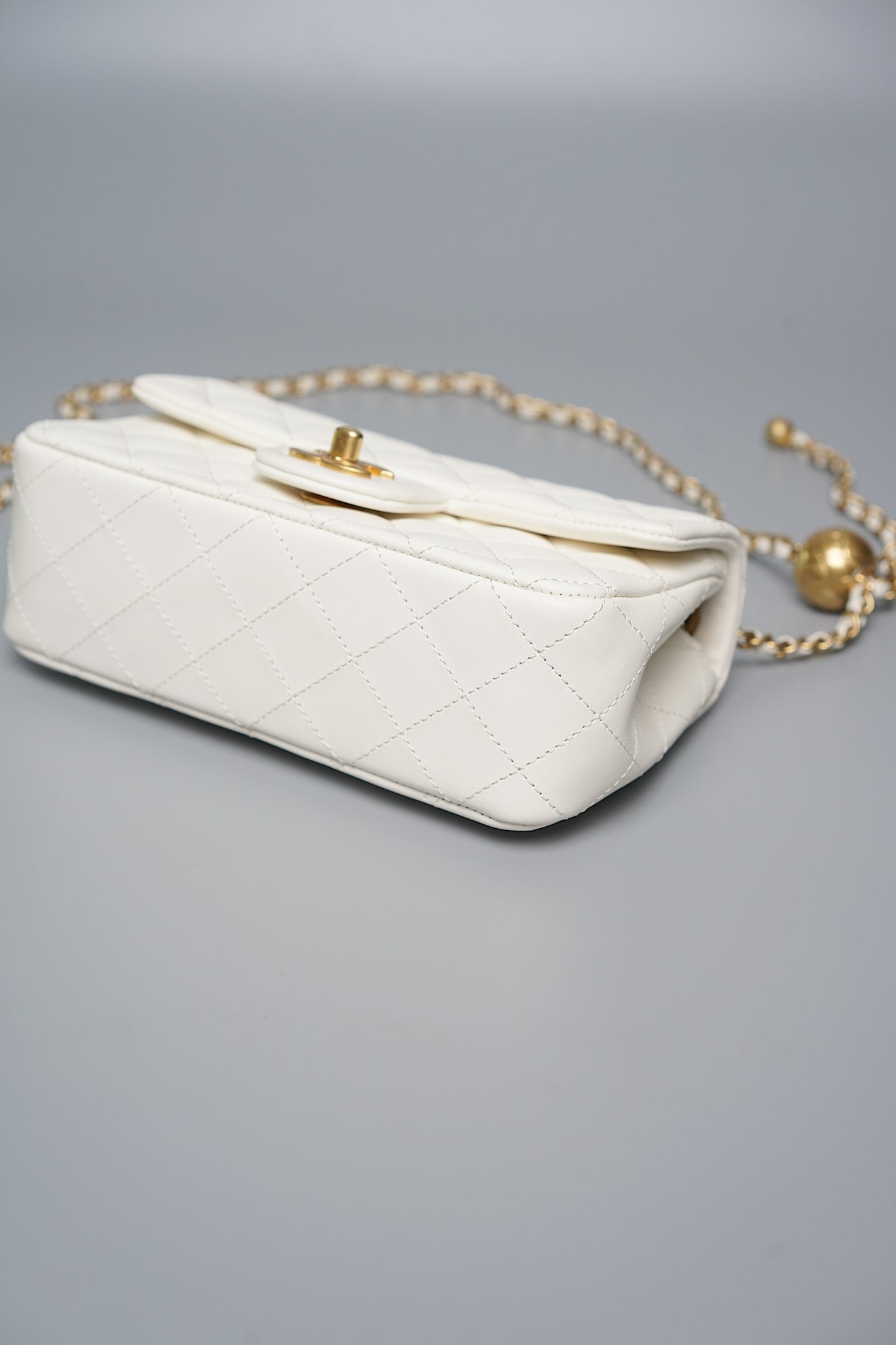 Chanel Mini Rectangular Flap in White Pearl Crush Bghw (Brand New)