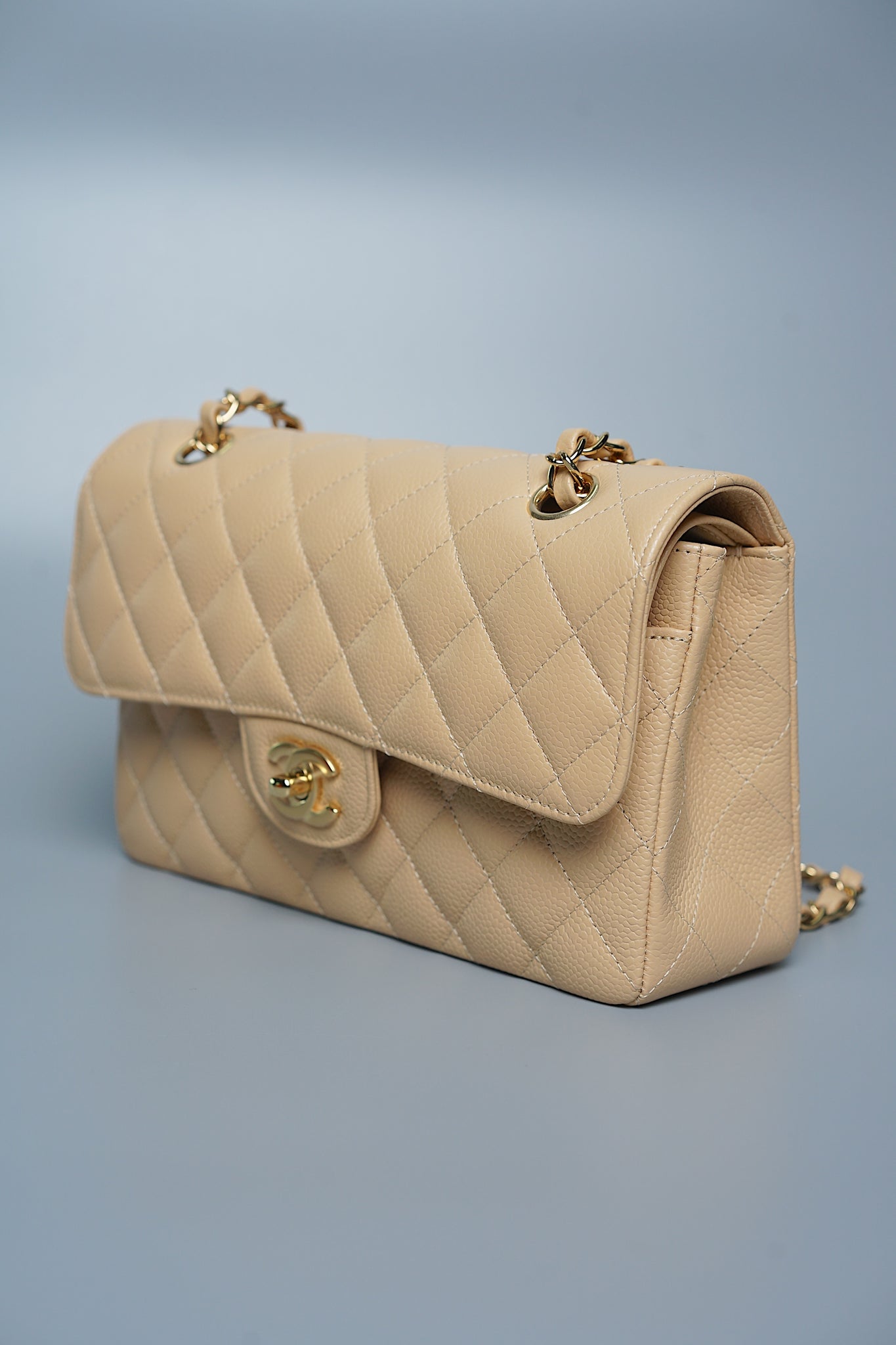 Chanel Classic Double Flap Small Caviar in Beige Ghw (Brand New)