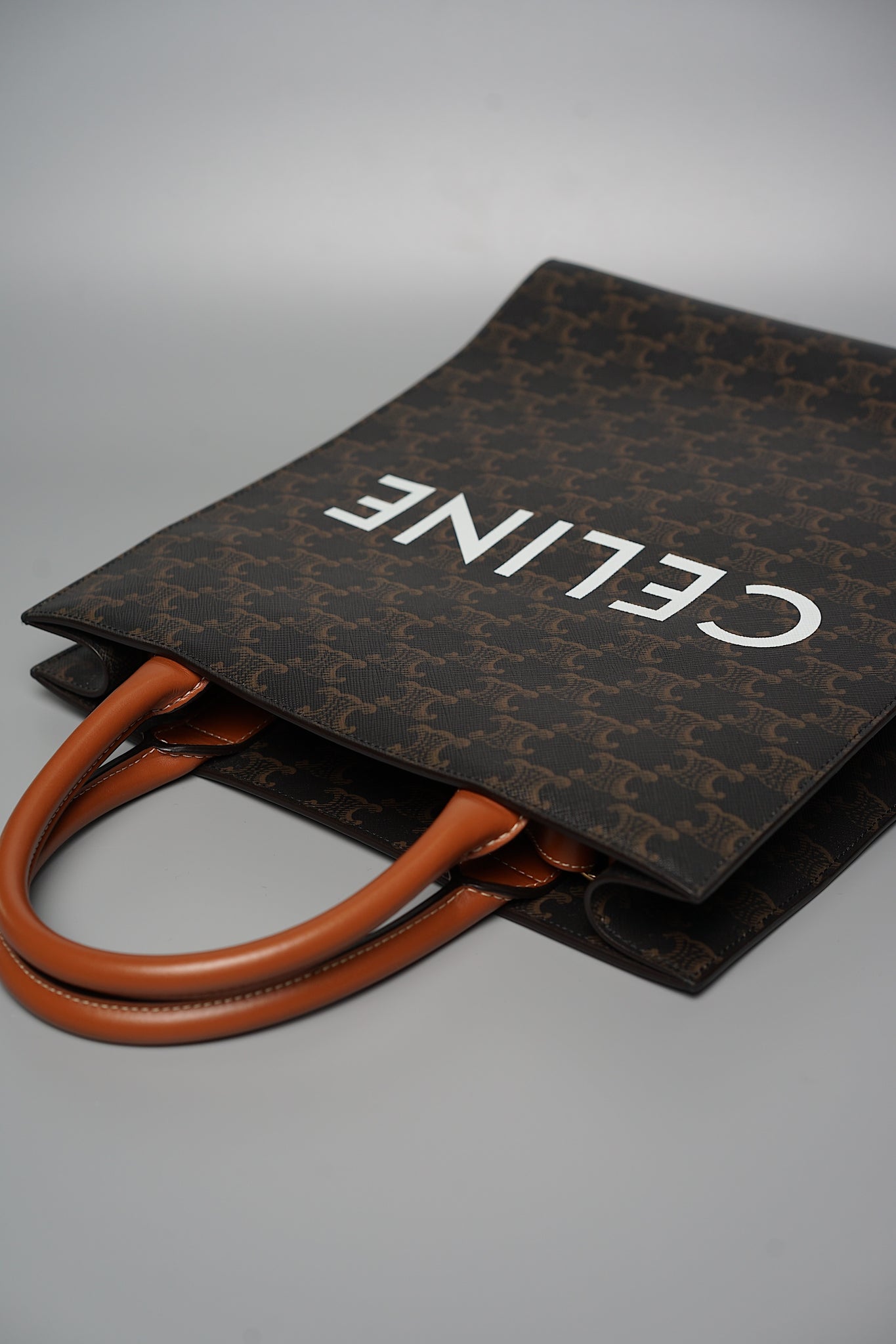 Celine Small Cabas Vertical Triomphe Canvas and Calfskin in Tan