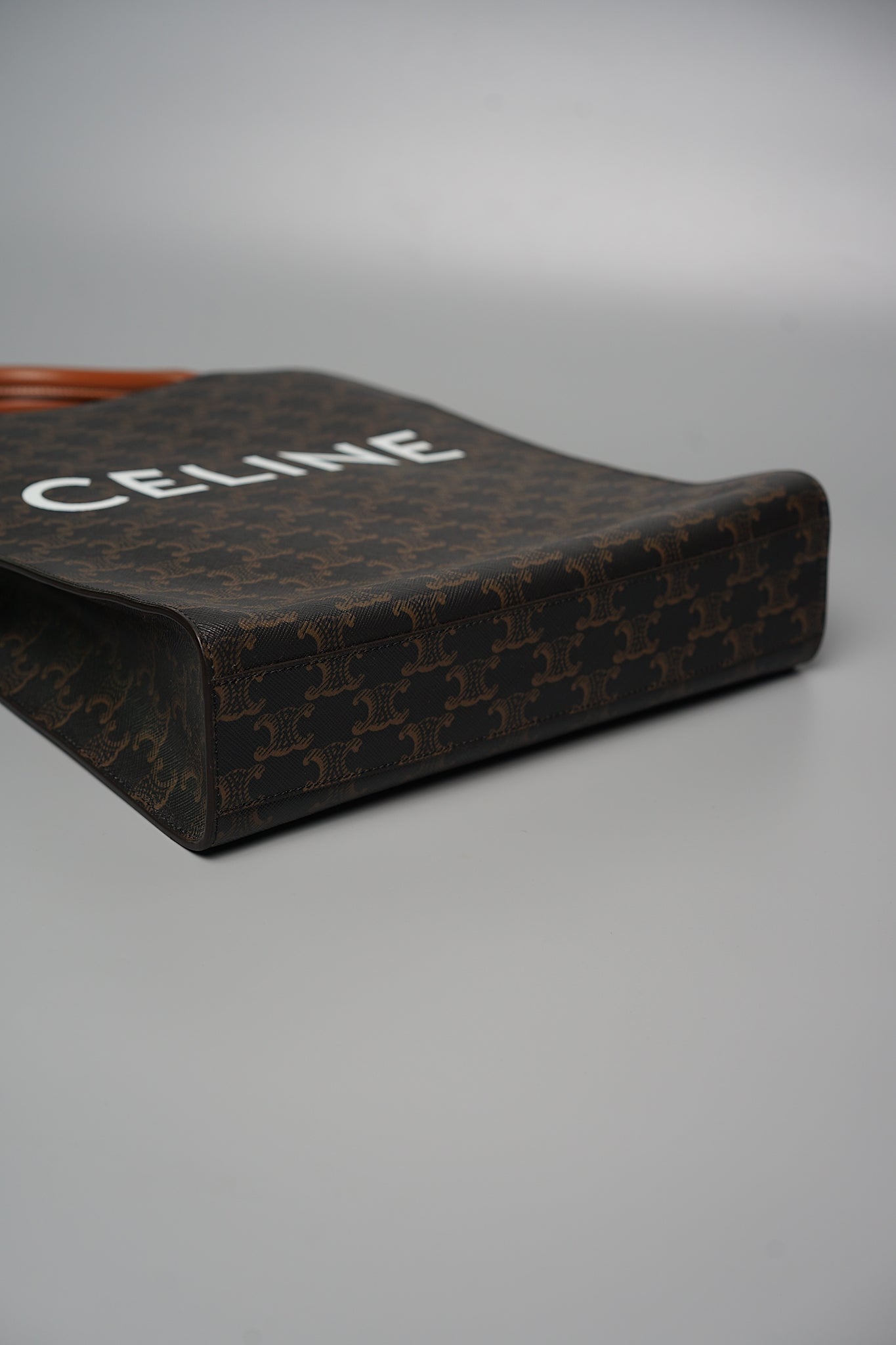 Celine Small Cabas Vertical Triomphe Canvas and Calfskin in Tan