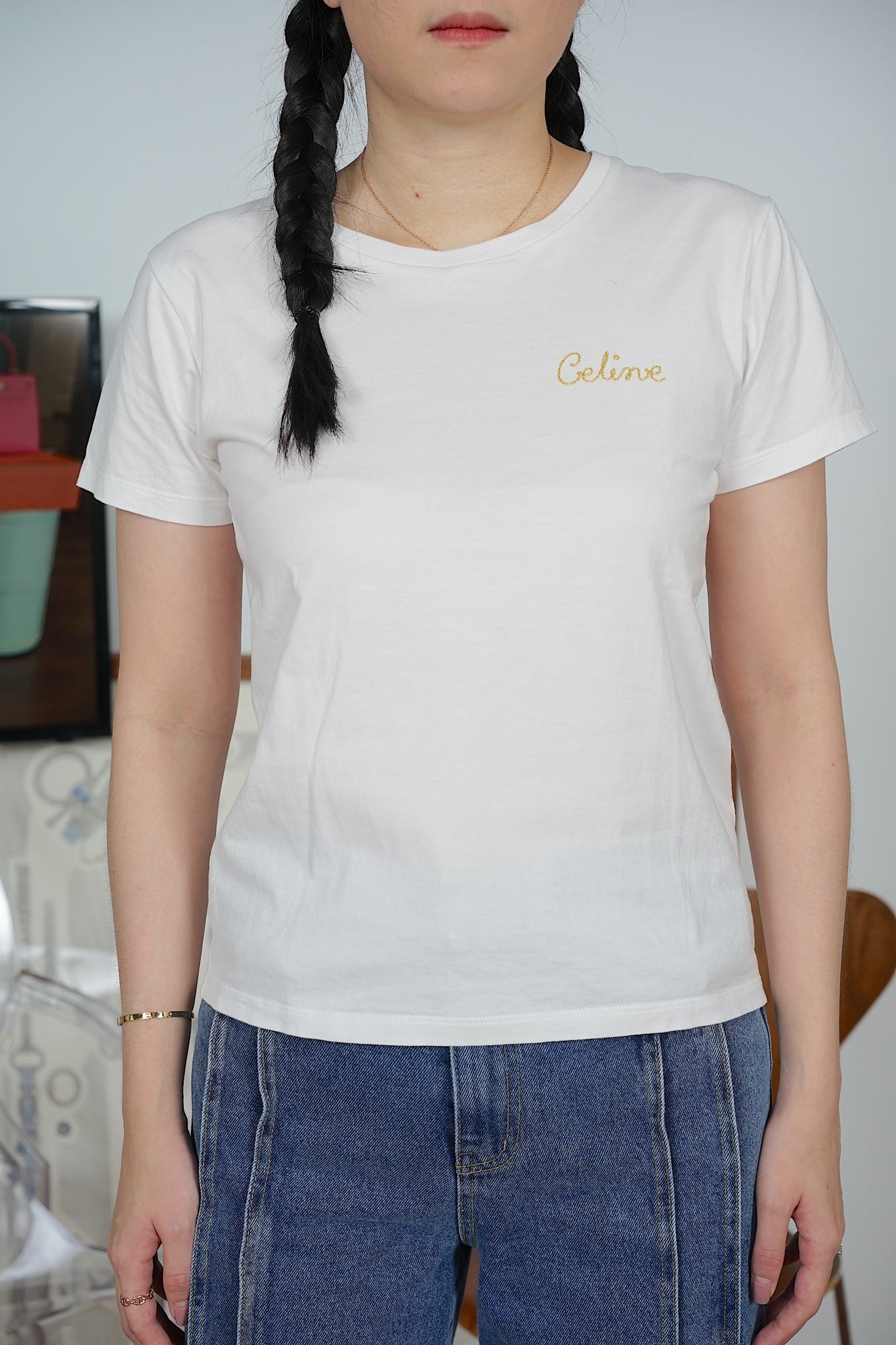 Celine Embroidered T-shirt in Off-White Size M (Brand New)