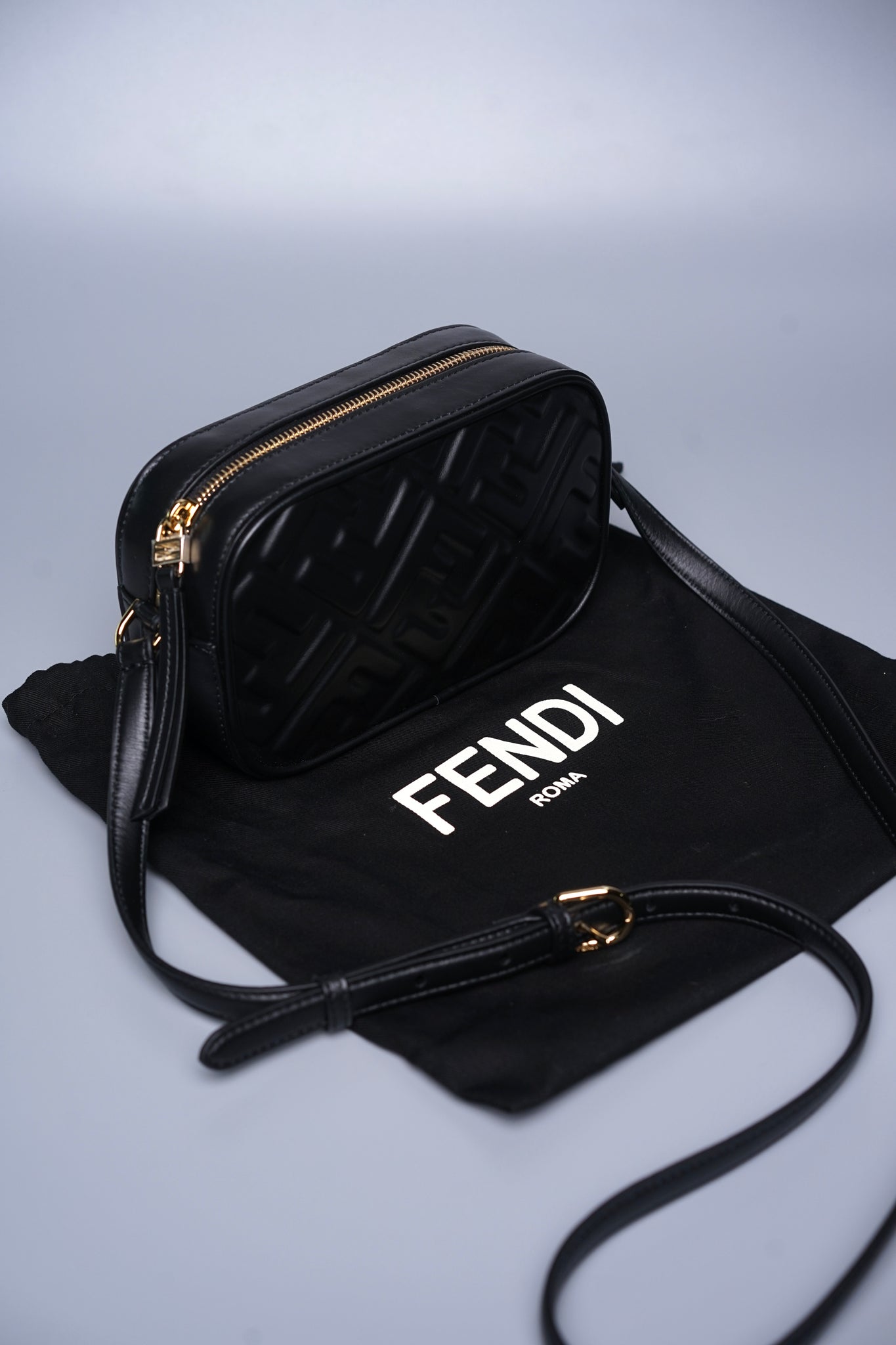 Fendi Zucca Pattern Camera Case Shoulder Bag in Black Ghw (Brand New)