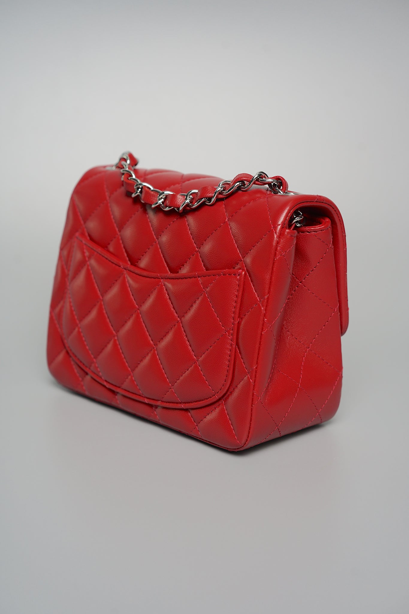 Chanel Classic Mini Square Flap in Red Lambskin Shw