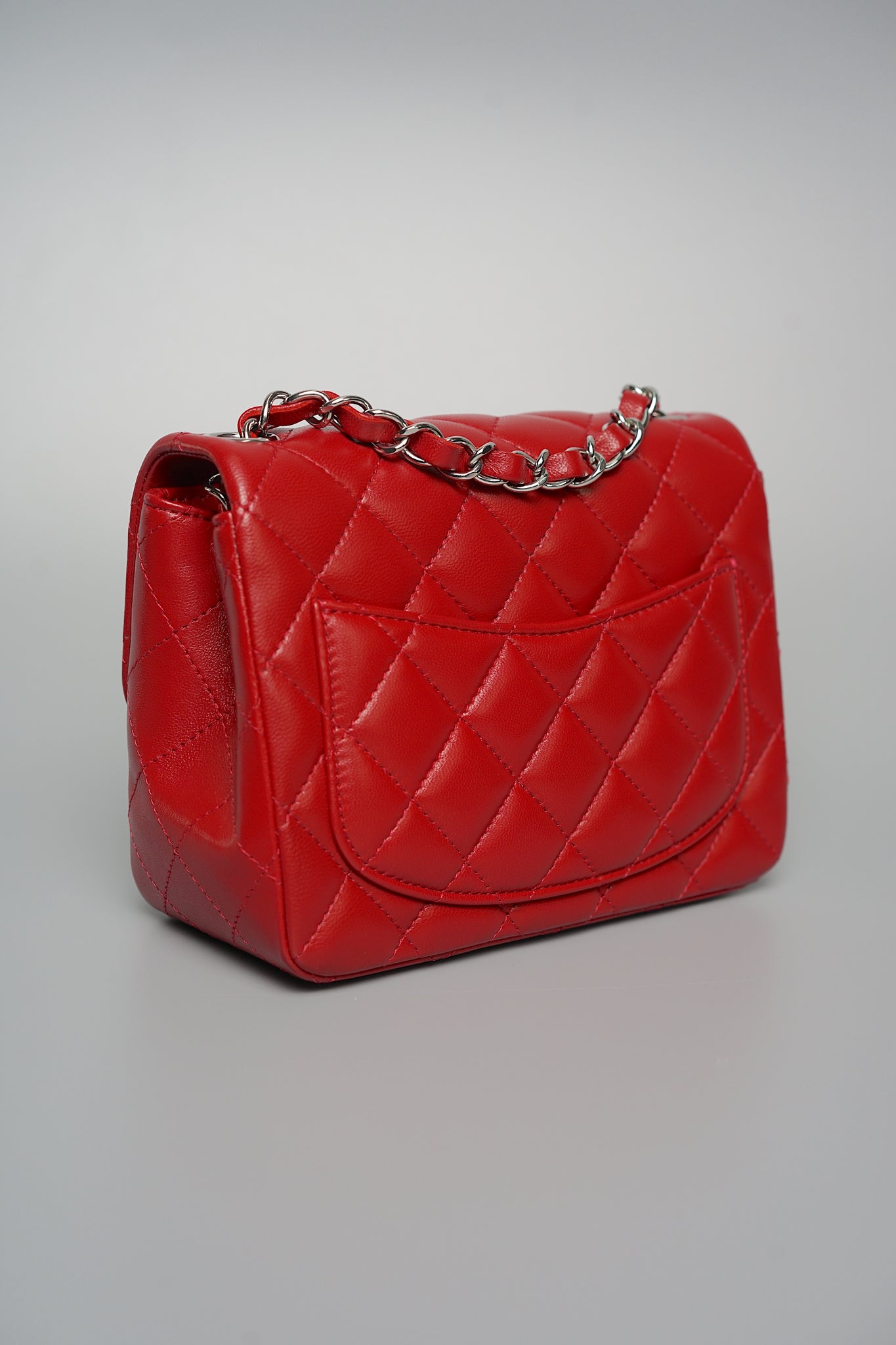 Chanel Classic Mini Square Flap in Red Lambskin Shw
