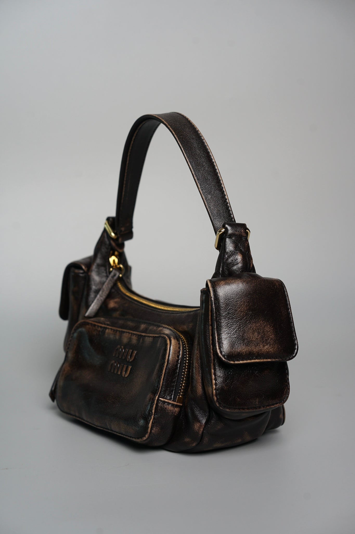 Miu Miu Nappa Leather Pocket Bag in Coffee Ghw