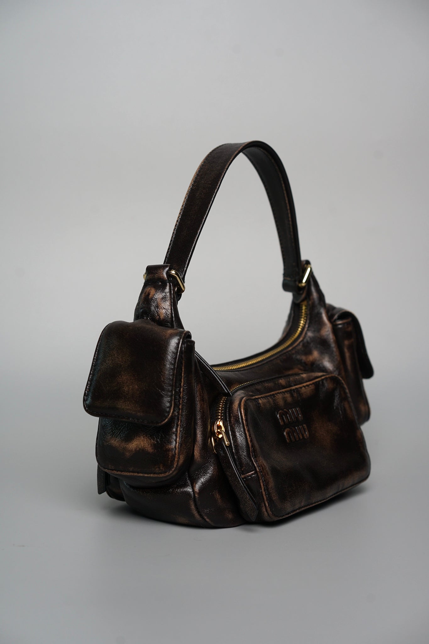 Miu Miu Nappa Leather Pocket Bag in Coffee Ghw
