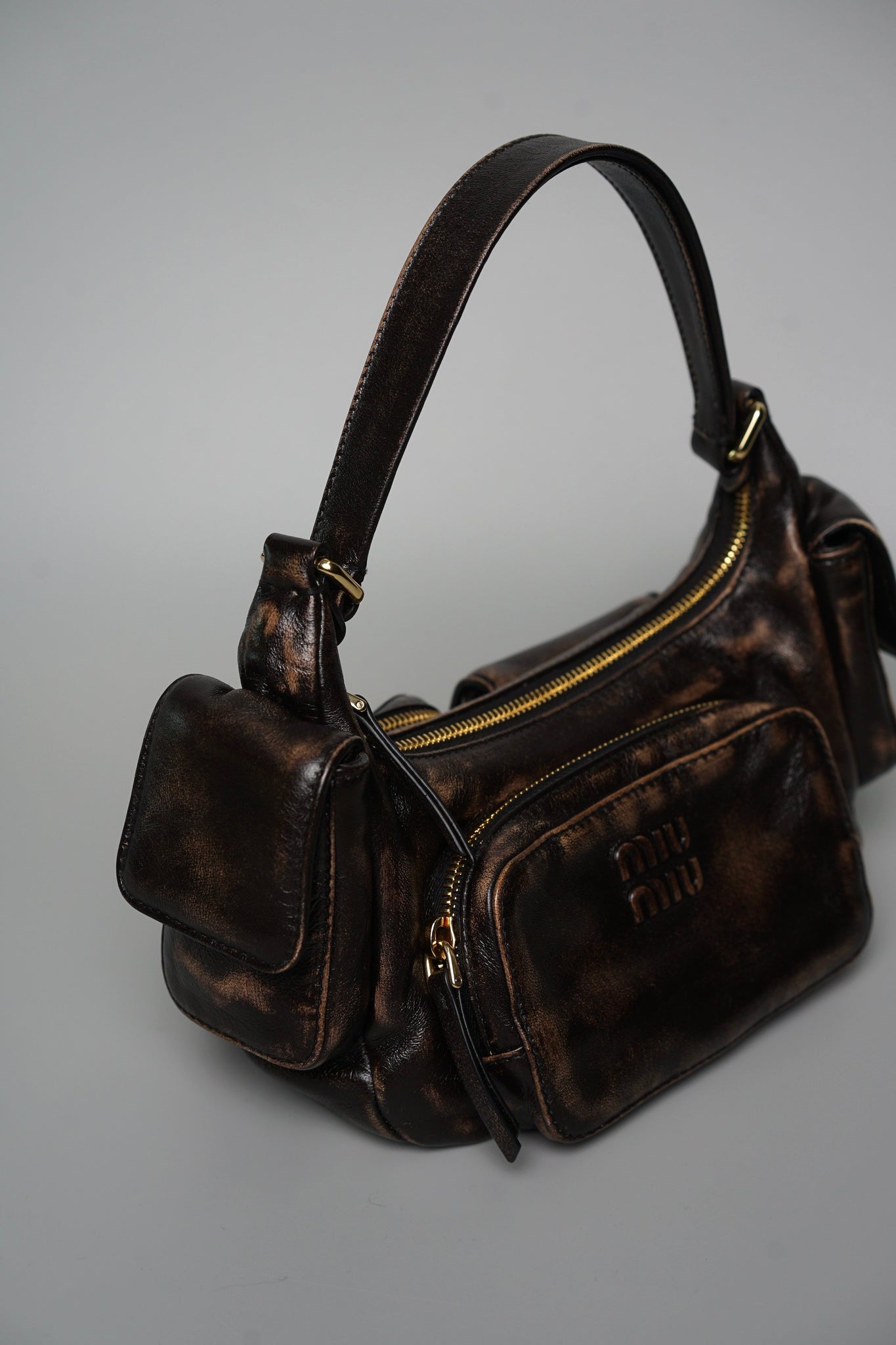 Miu Miu Nappa Leather Pocket Bag in Coffee Ghw