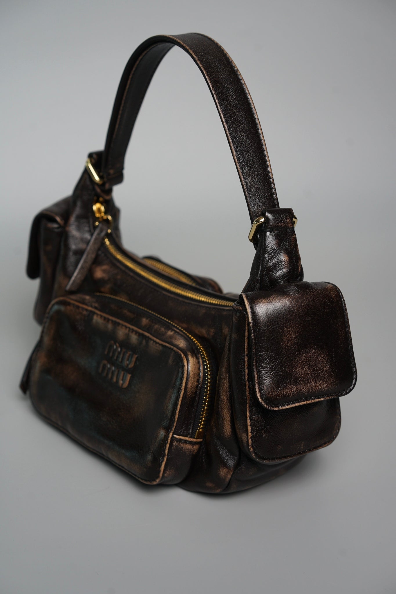 Miu Miu Nappa Leather Pocket Bag in Coffee Ghw