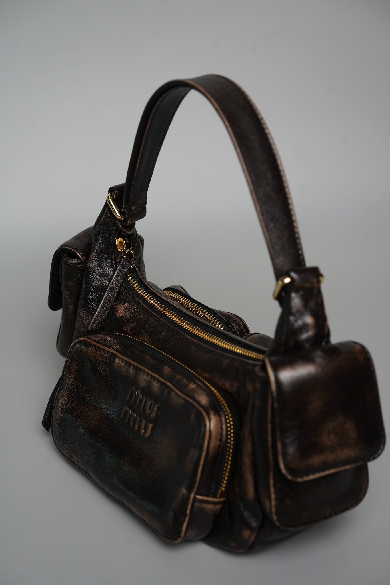 Miu Miu Nappa Leather Pocket Bag in Coffee Ghw