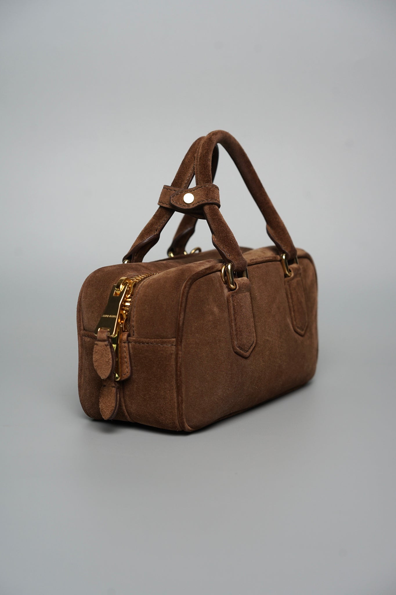 Miu Miu Arcadie Padded Suede Top-Handle Bag in Cocoa Brown