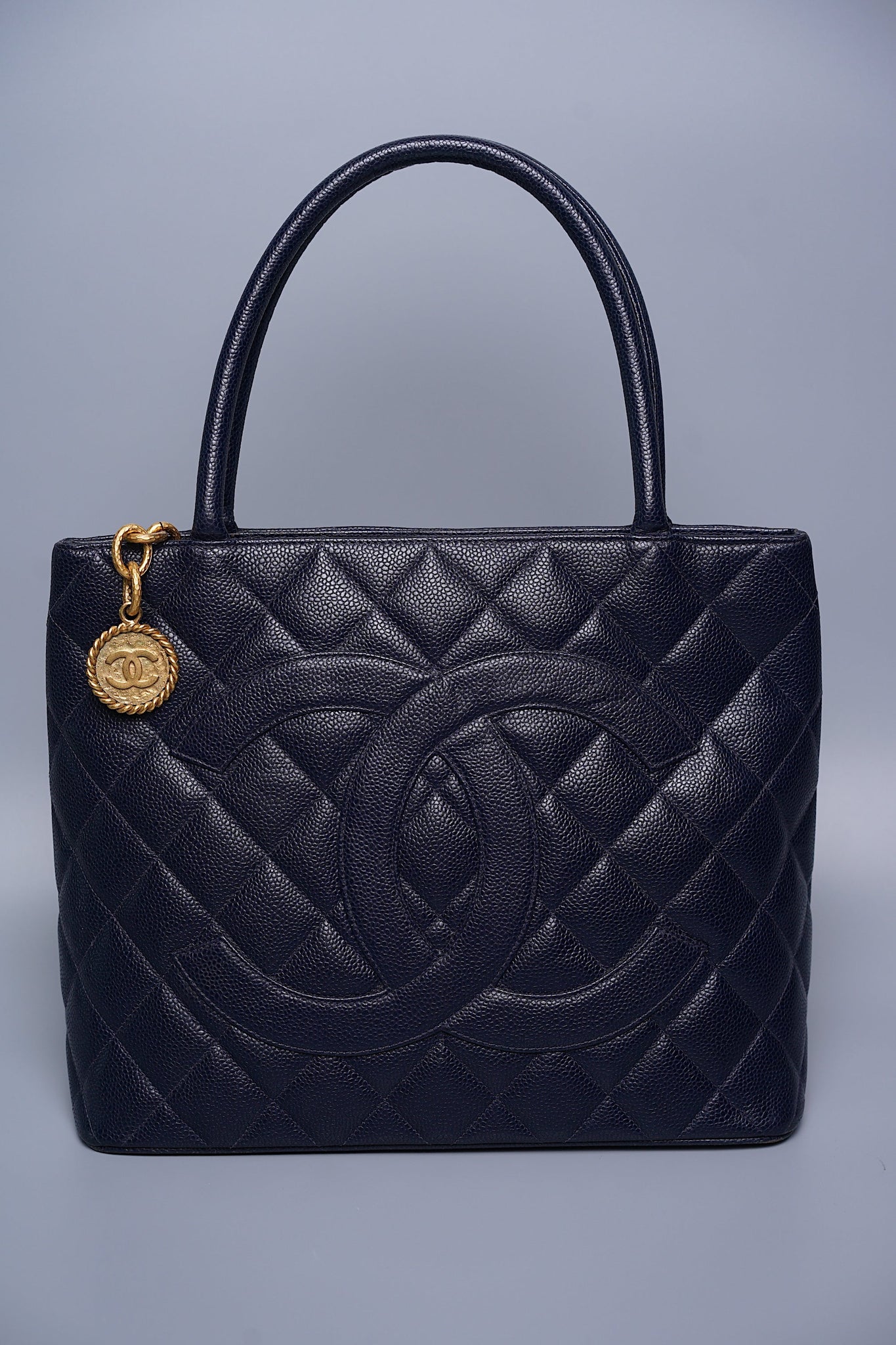 Chanel Quilted Cc Medallion Tote in Navy