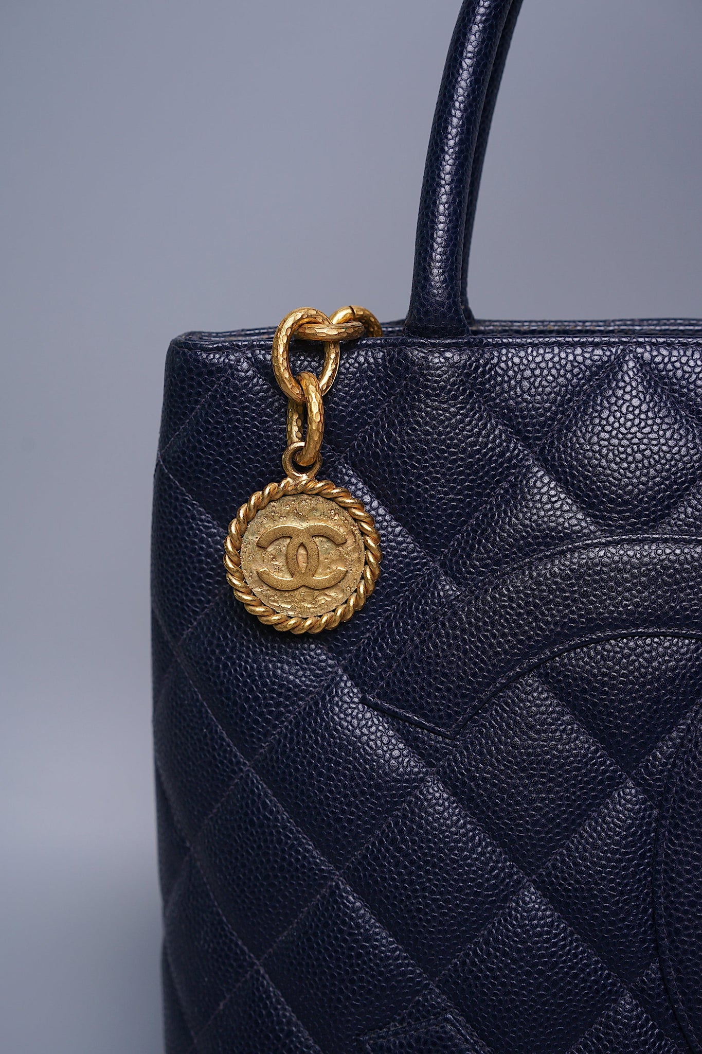 Chanel Quilted Cc Medallion Tote in Navy