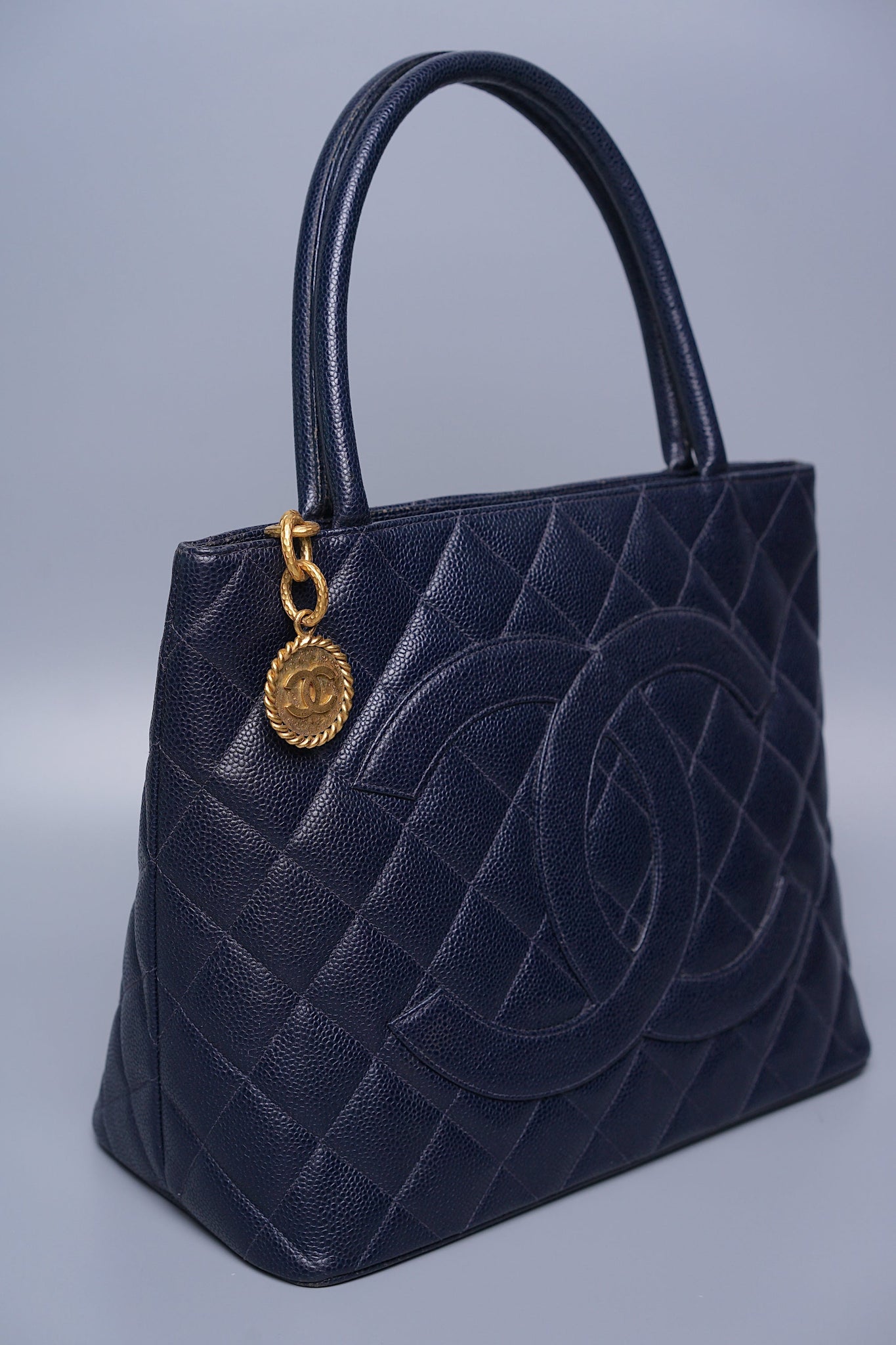 Chanel Quilted Cc Medallion Tote in Navy