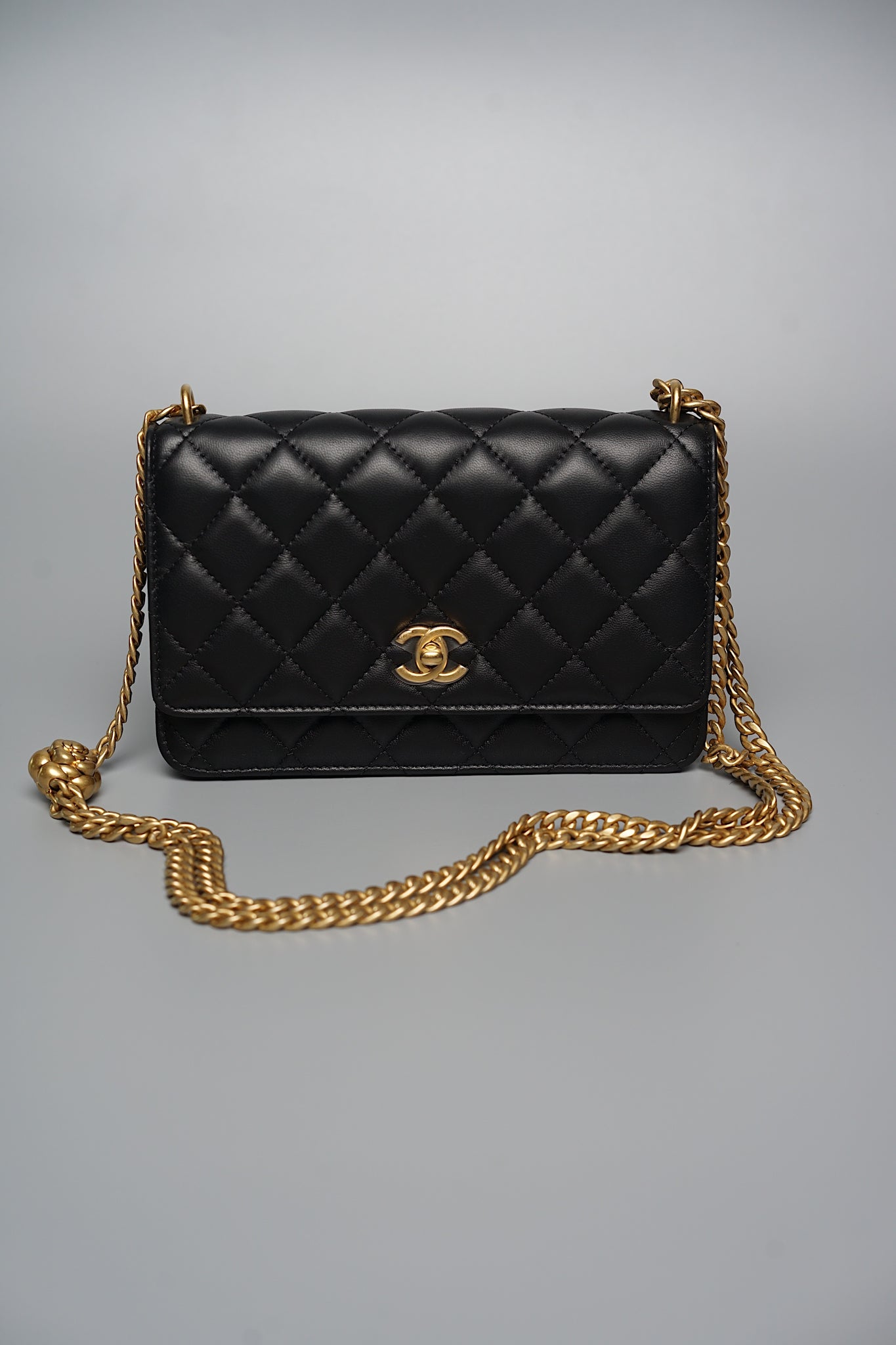 Chanel Camellia Wallet On Chain in Black Lambskin Bghw (Brand New)