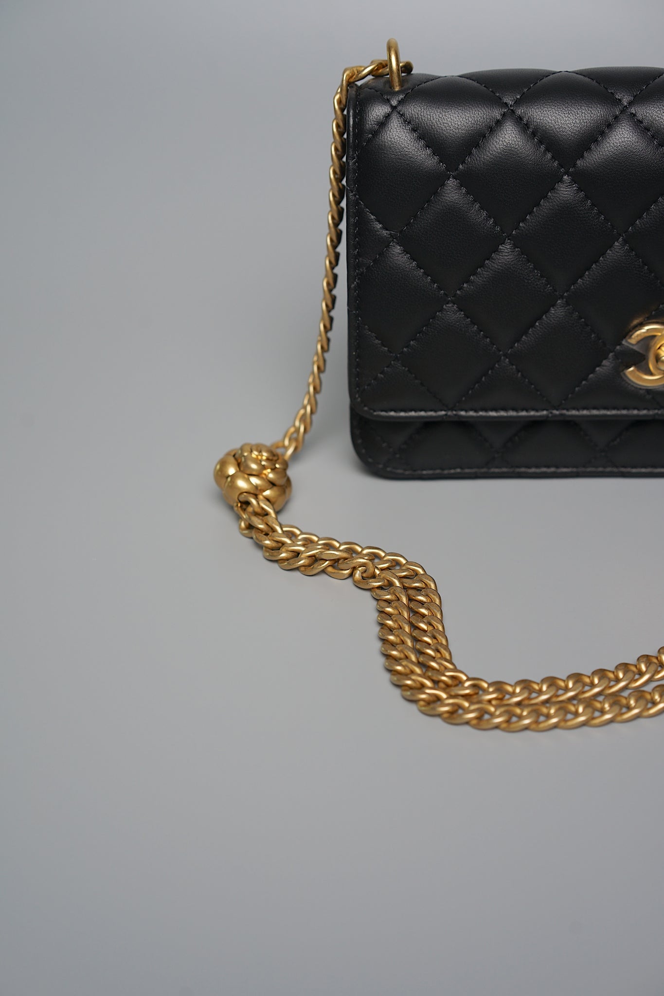 Chanel Camellia Wallet On Chain in Black Lambskin Bghw (Brand New)