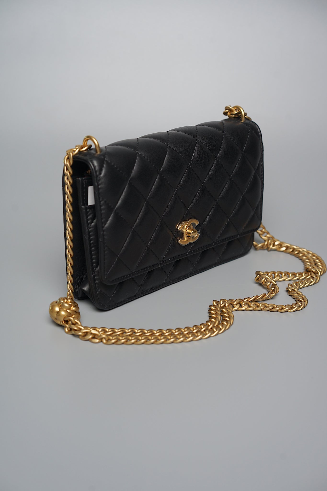 Chanel Camellia Wallet On Chain in Black Lambskin Bghw (Brand New)