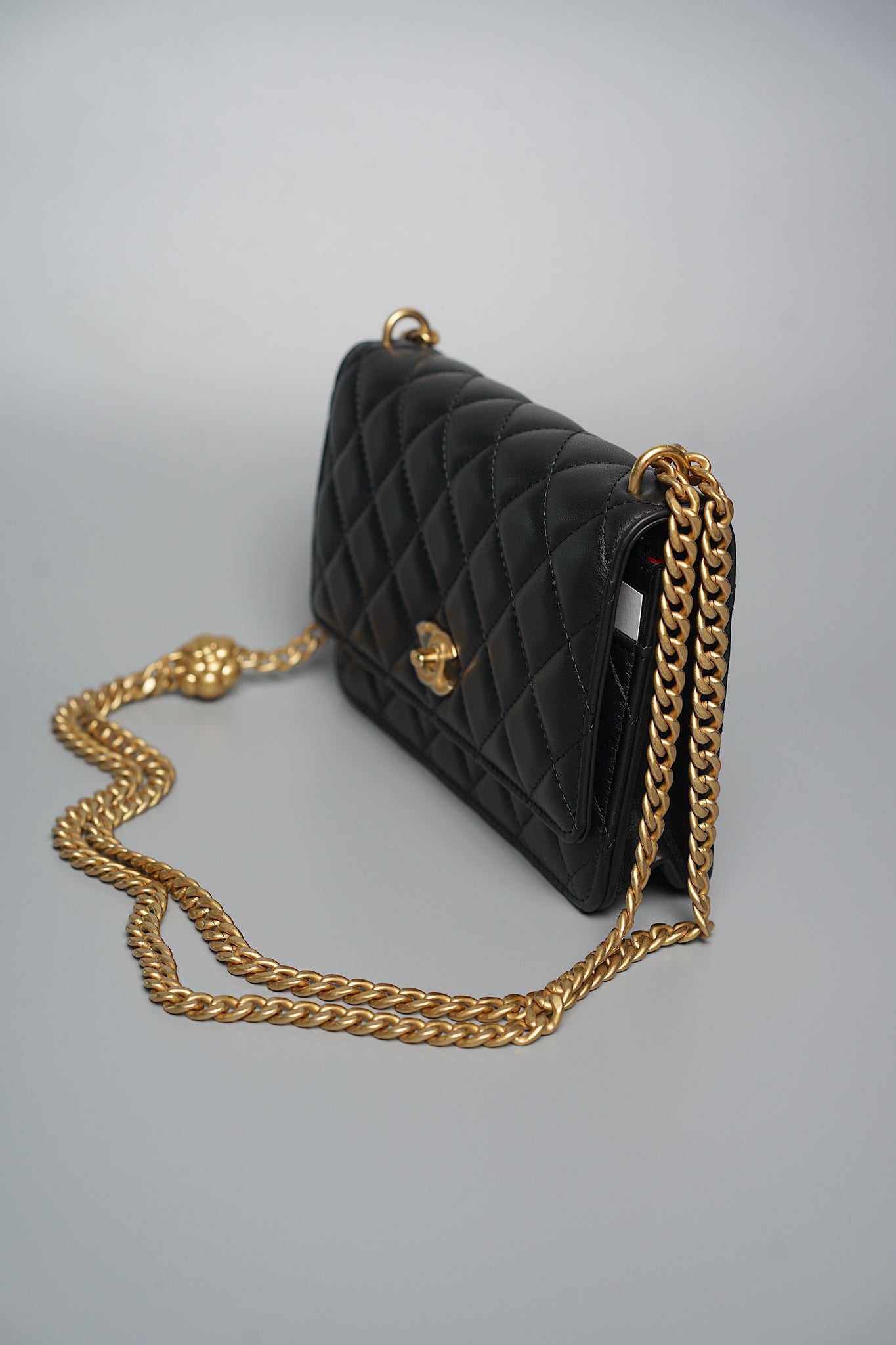 Chanel Camellia Wallet On Chain in Black Lambskin Bghw (Brand New)