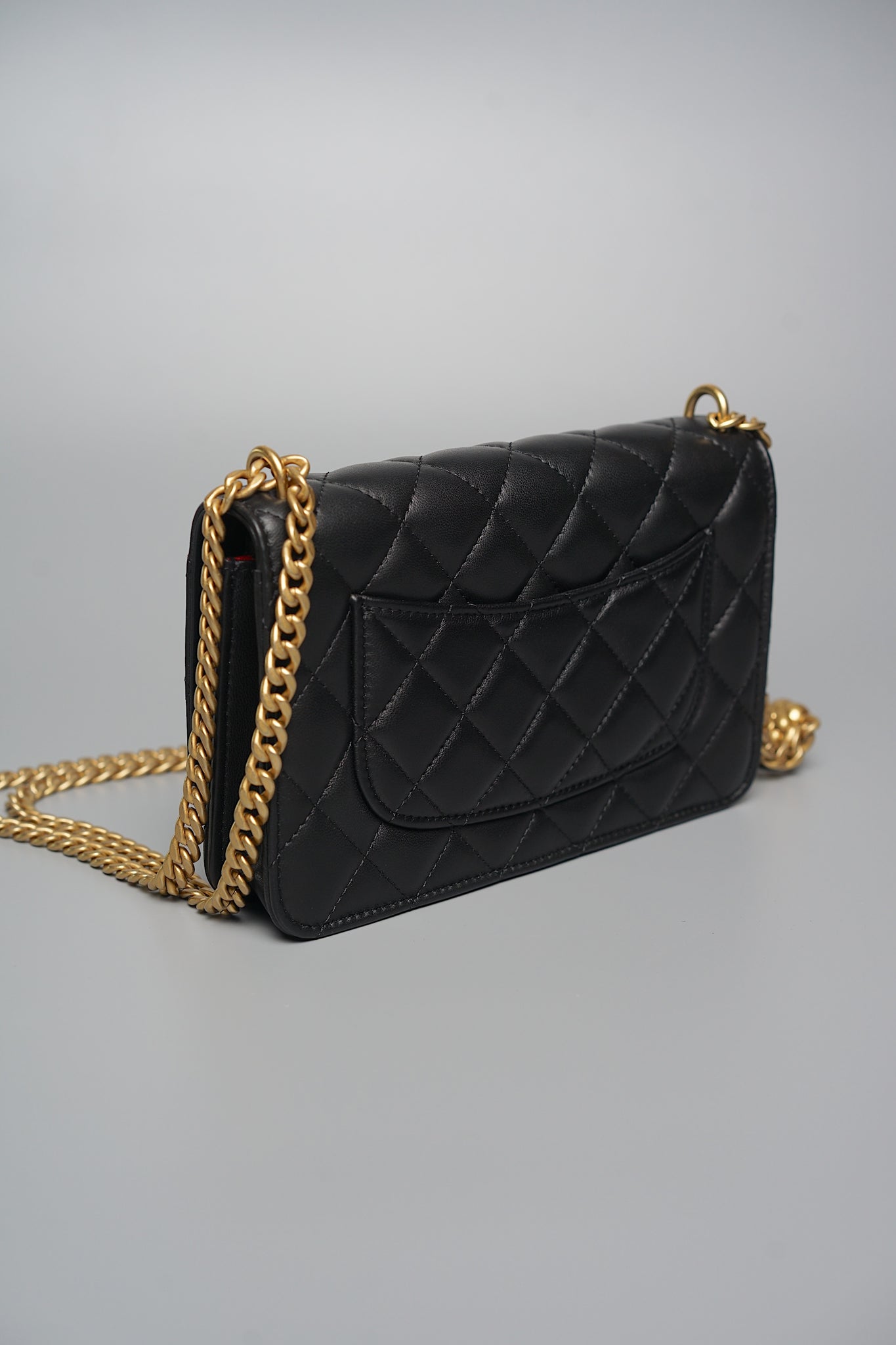Chanel Camellia Wallet On Chain in Black Lambskin Bghw (Brand New)