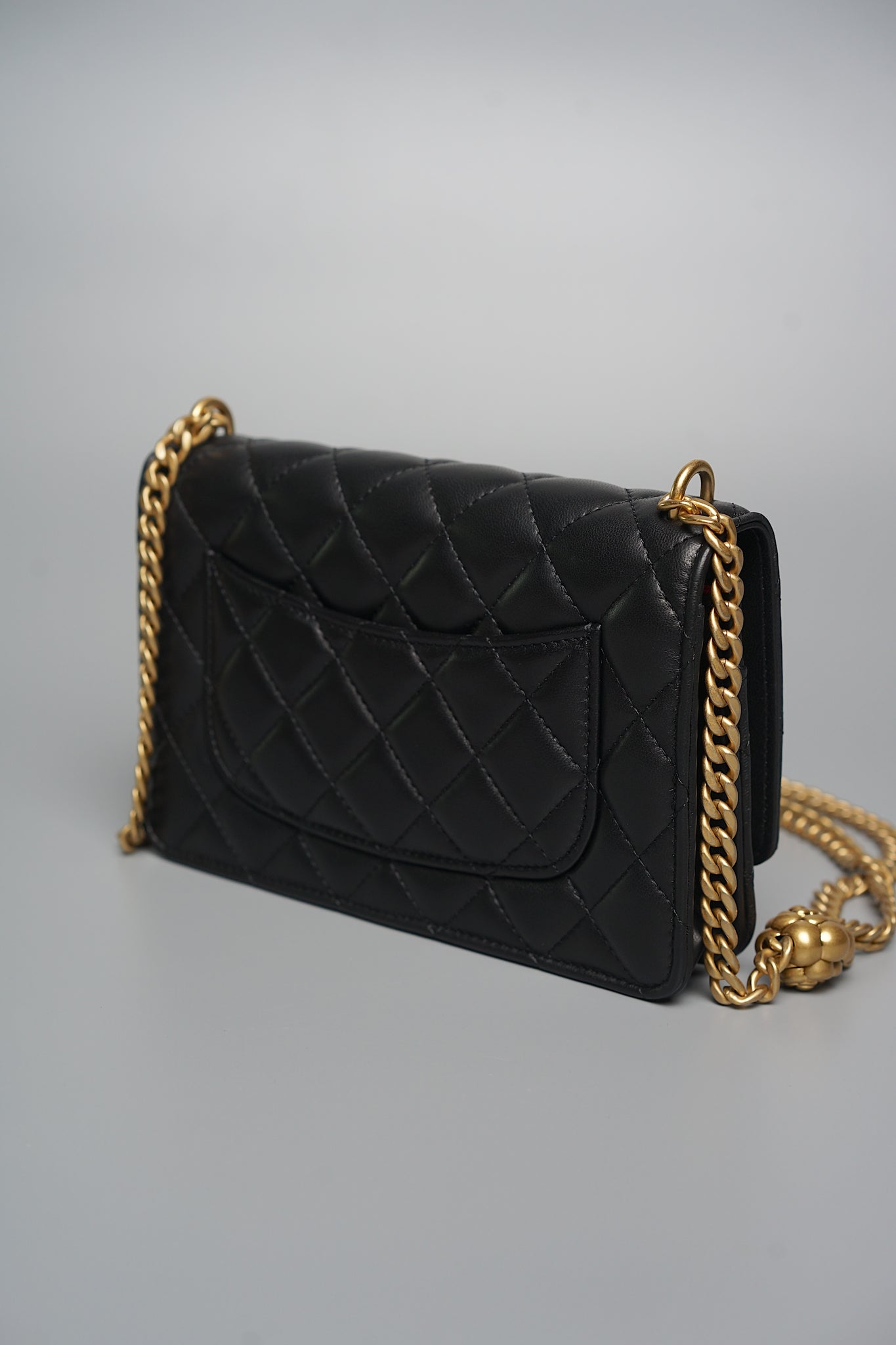 Chanel Camellia Wallet On Chain in Black Lambskin Bghw (Brand New)