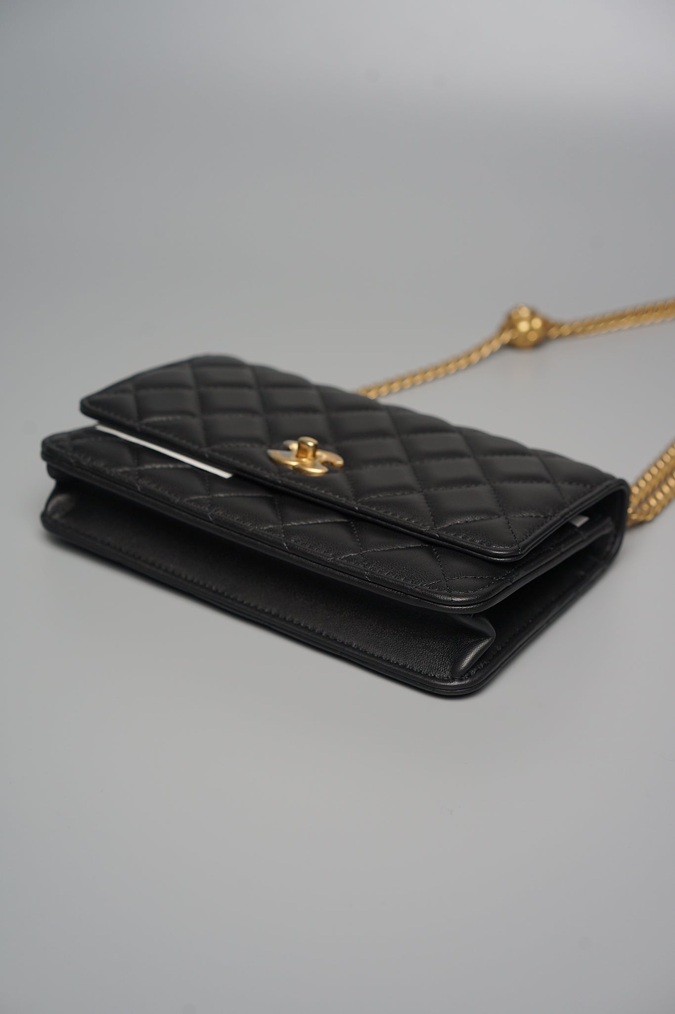 Chanel Camellia Wallet On Chain in Black Lambskin Bghw (Brand New)