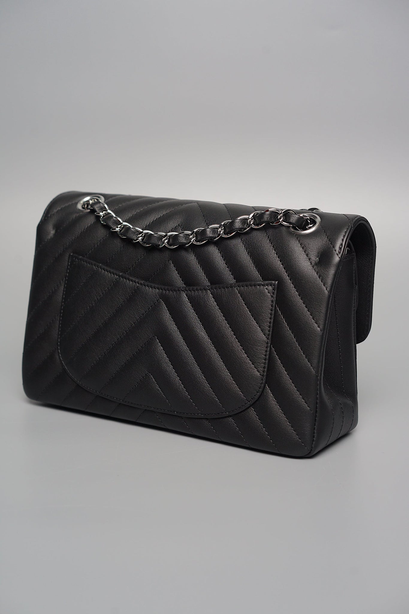 Chanel Chevron Small Double Flap in Black Lambskin Shw (Brand New)