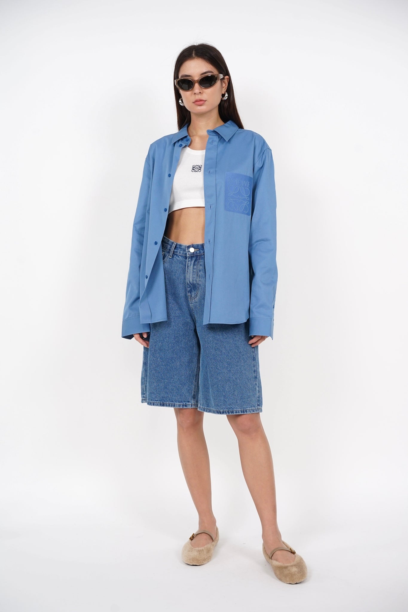 Loewe Anagram-Embroidered Shirt in Blue Size 39 (Brand New)