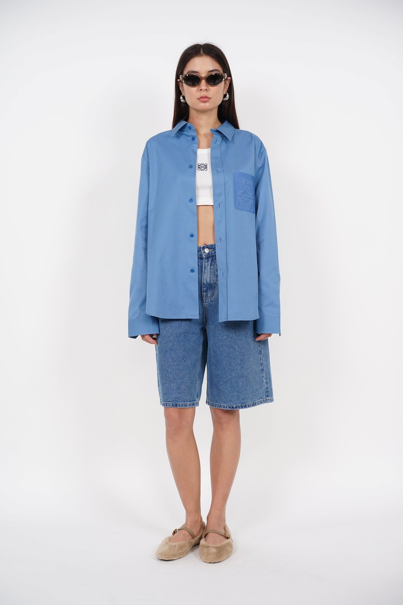 Loewe Anagram-Embroidered Shirt in Blue Size 39 (Brand New)