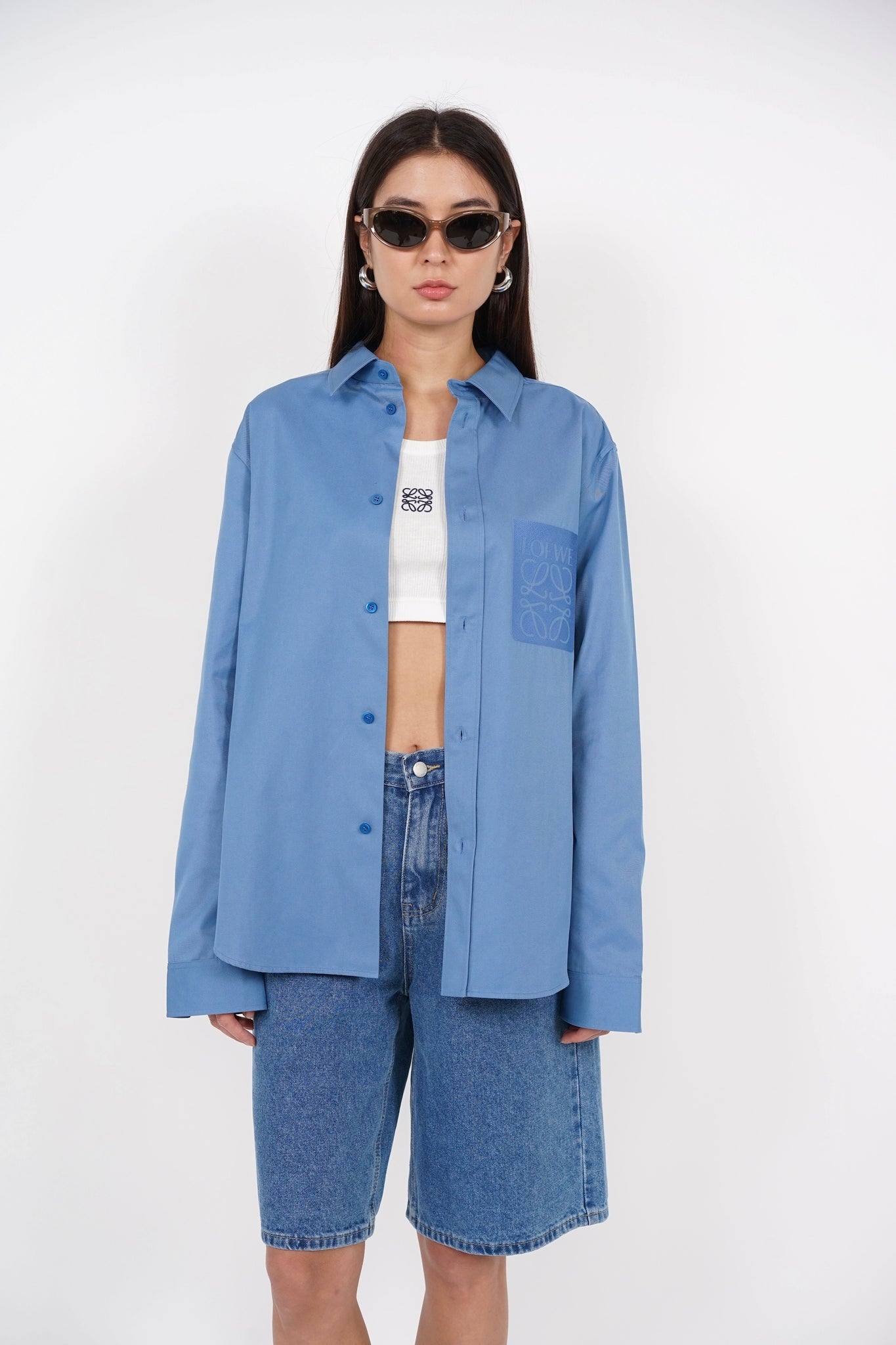 Loewe Anagram-Embroidered Shirt in Blue Size 39 (Brand New)