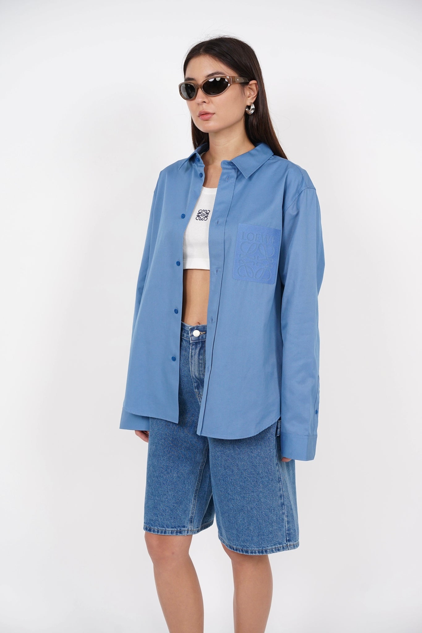 Loewe Anagram-Embroidered Shirt in Blue Size 39 (Brand New)