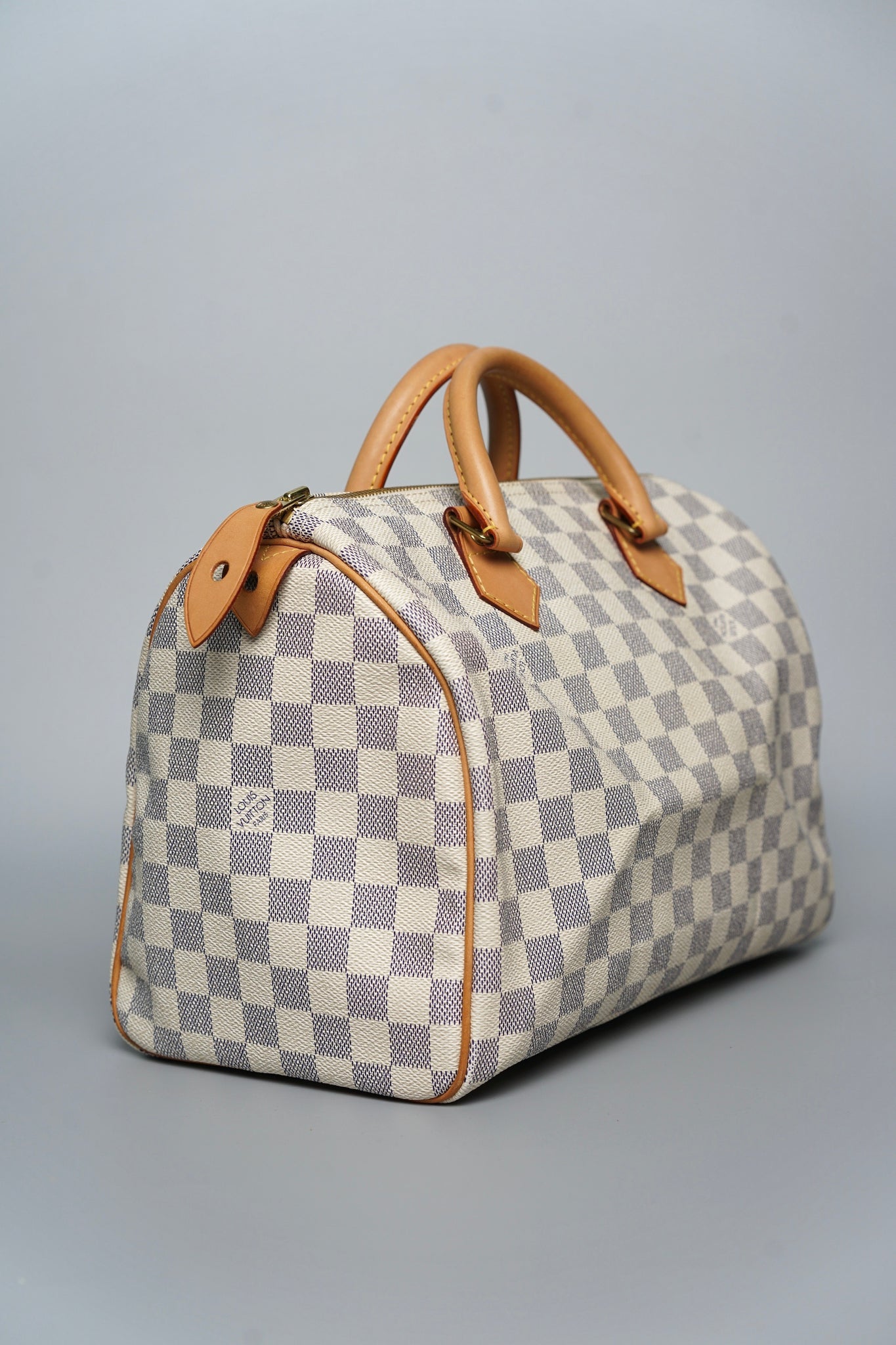 LV Speedy 30 Top Handle Bag in White Damier
