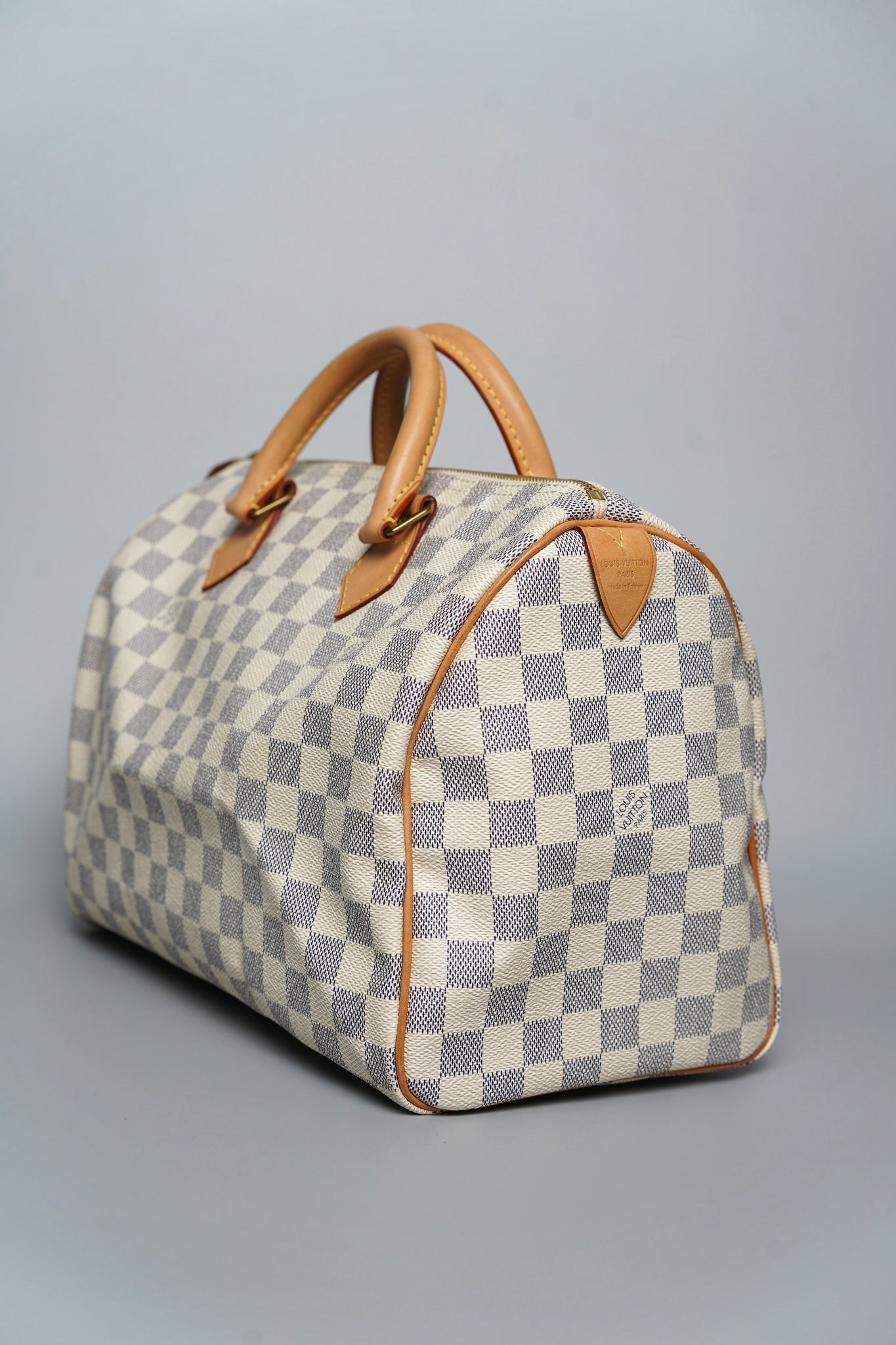 LV Speedy 30 Top Handle Bag in White Damier