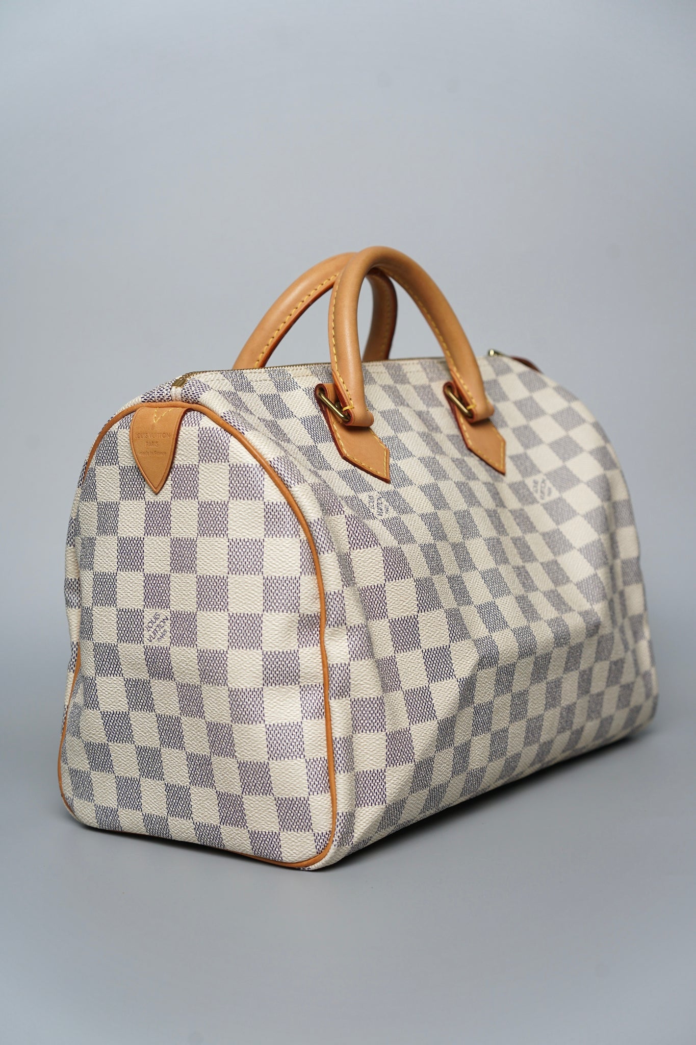 LV Speedy 30 Top Handle Bag in White Damier